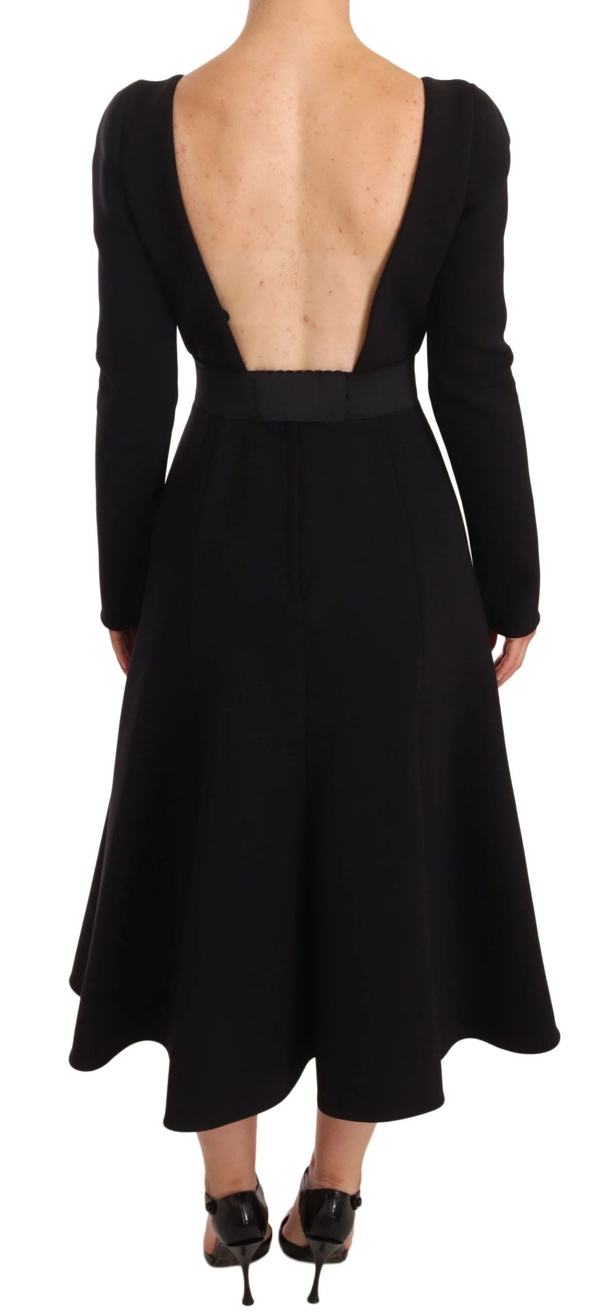 Dolce & Gabbana Black Wool Stretch Sheath Open Back Dress - IT38|XS - Dresses