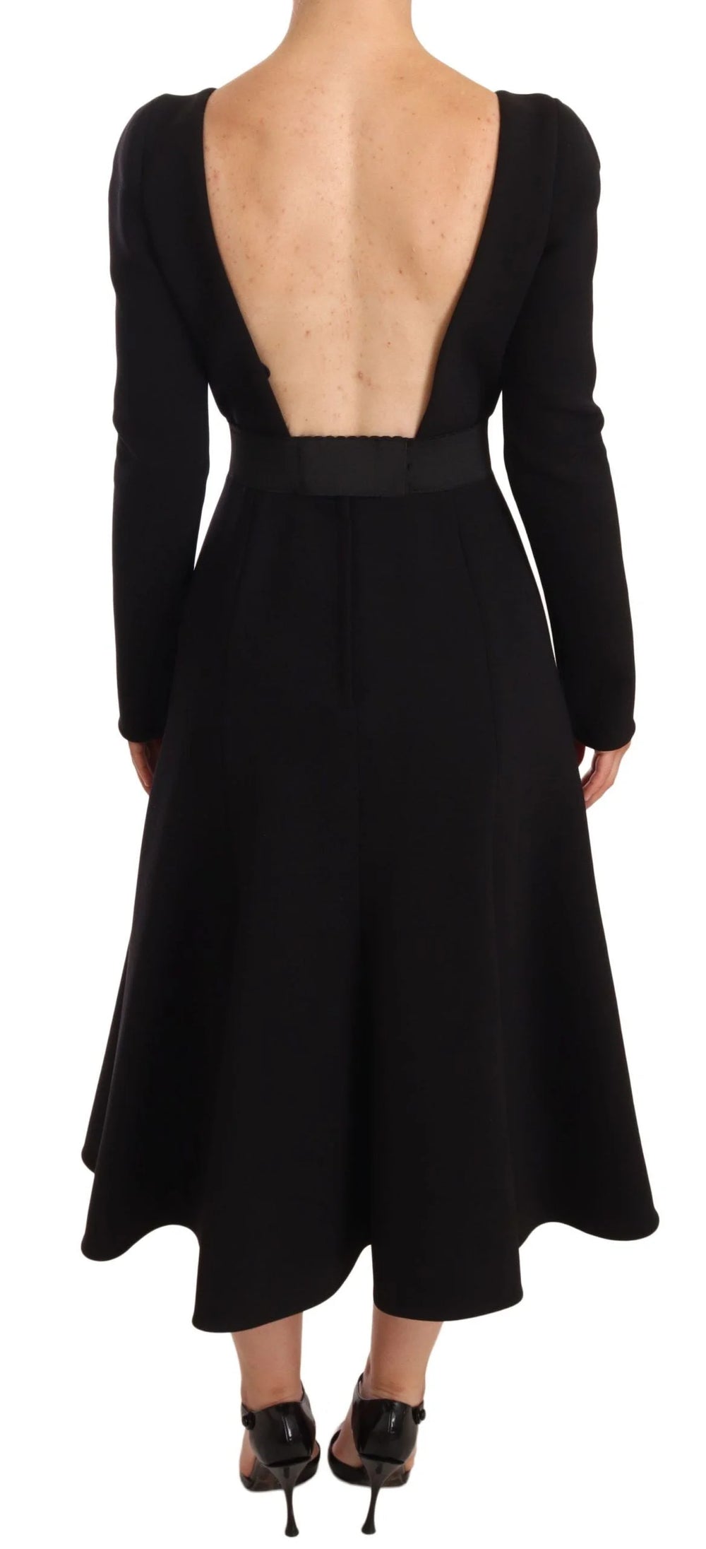 Dolce & Gabbana Black Wool Stretch Sheath Open Back Dress - IT38|XS - Dresses