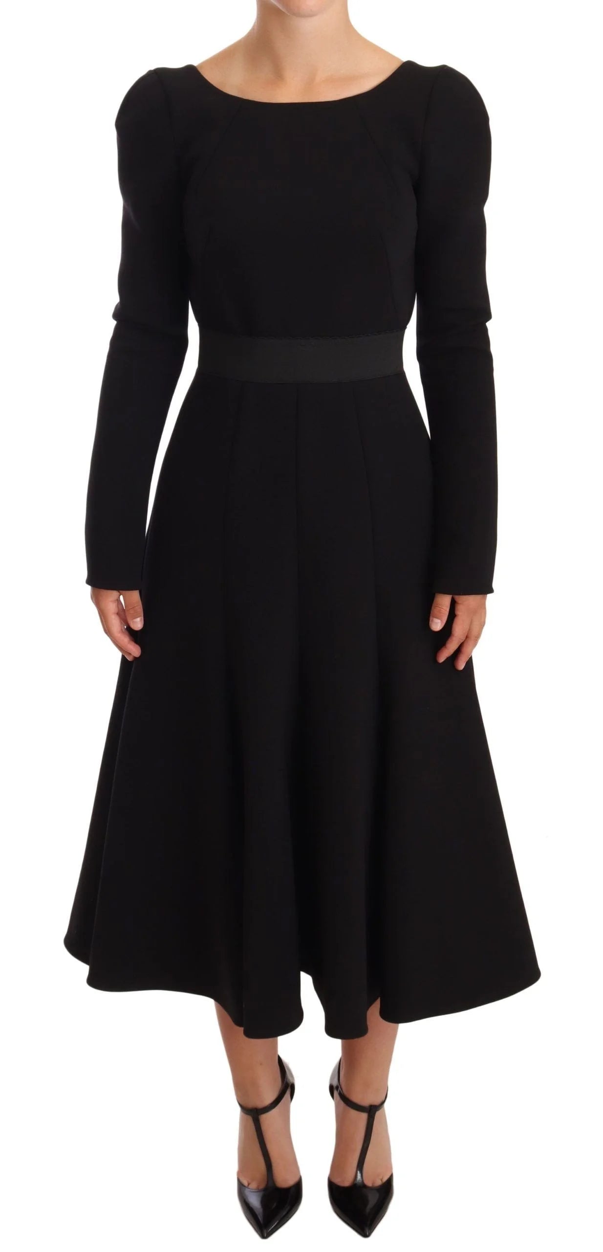 Dolce & Gabbana Black Wool Stretch Sheath Open Back Dress - IT38|XS - Dresses