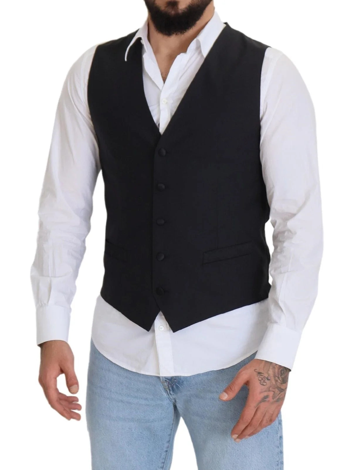 Dolce & Gabbana Black Wool Stretch Waistcoat Formal Vest - IT50 | L - Vests