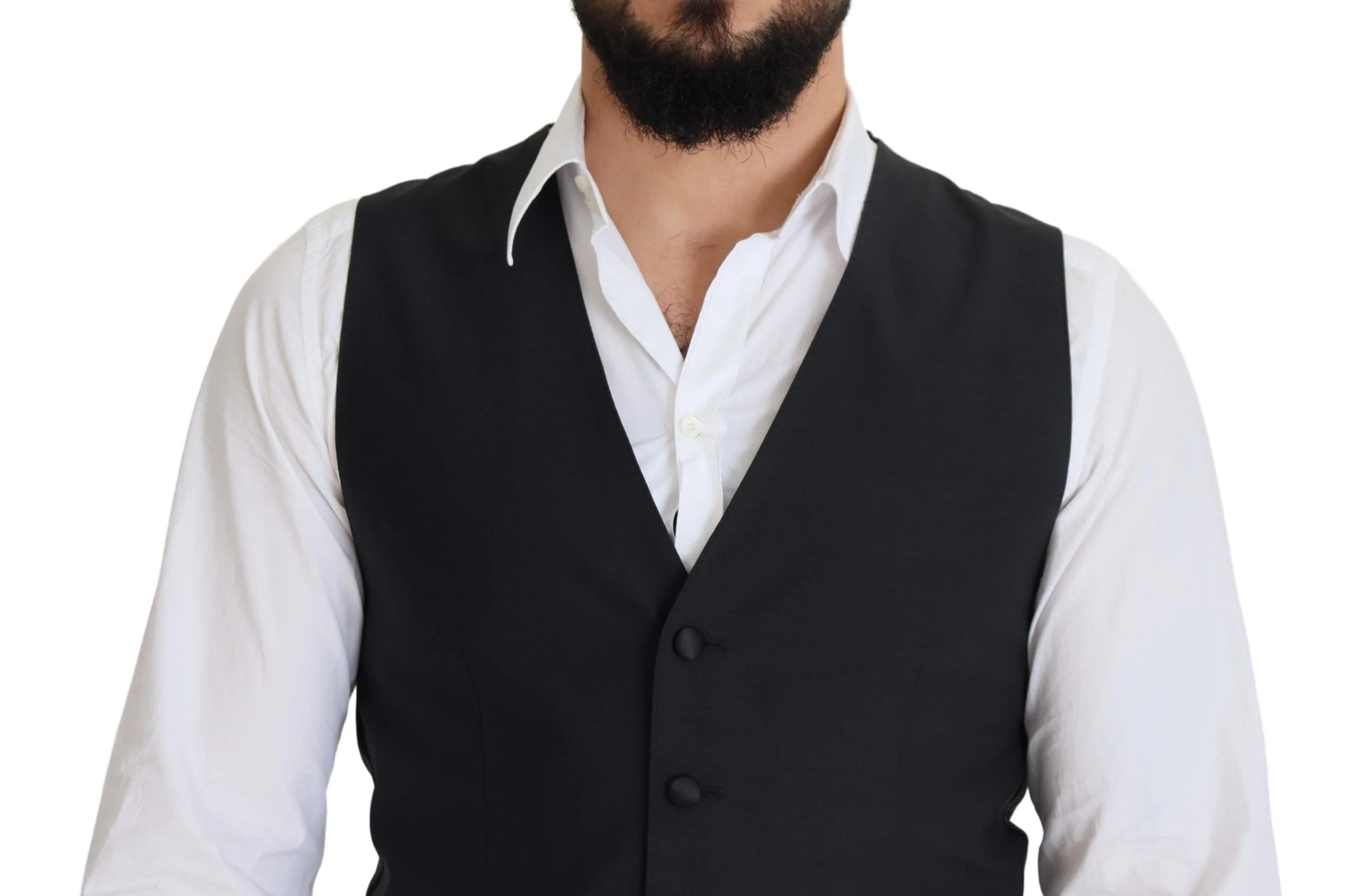 Dolce & Gabbana Black Wool Stretch Waistcoat Formal Vest - IT50 | L - Vests