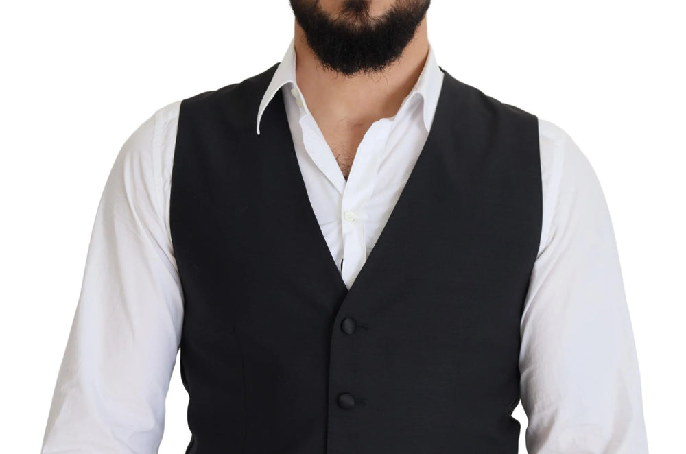 Dolce & Gabbana Black Wool Stretch Waistcoat Formal Vest - IT50 | L - Vests
