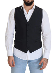Dolce & Gabbana Black Wool Stretch Waistcoat Formal Vest - IT50 | L - Vests