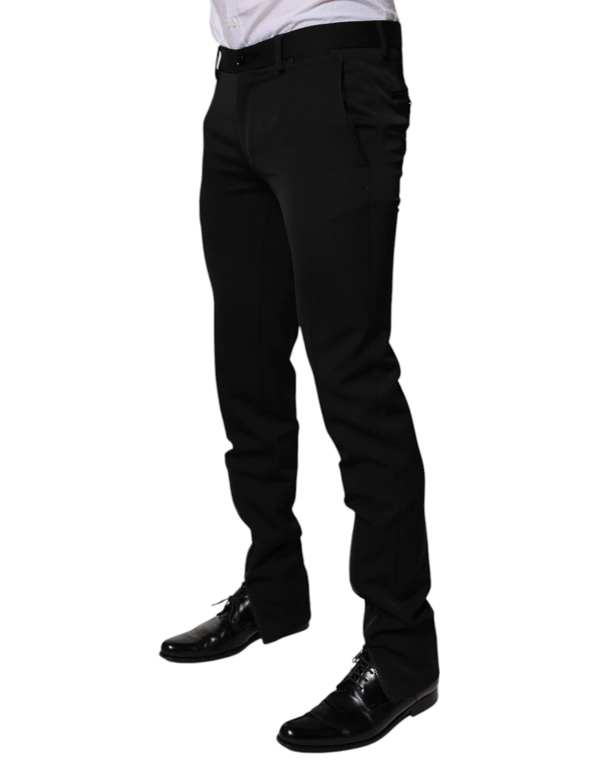 Dolce & Gabbana Black Wool Tapered Formal Dress Pants - IT48 | M - Trousers