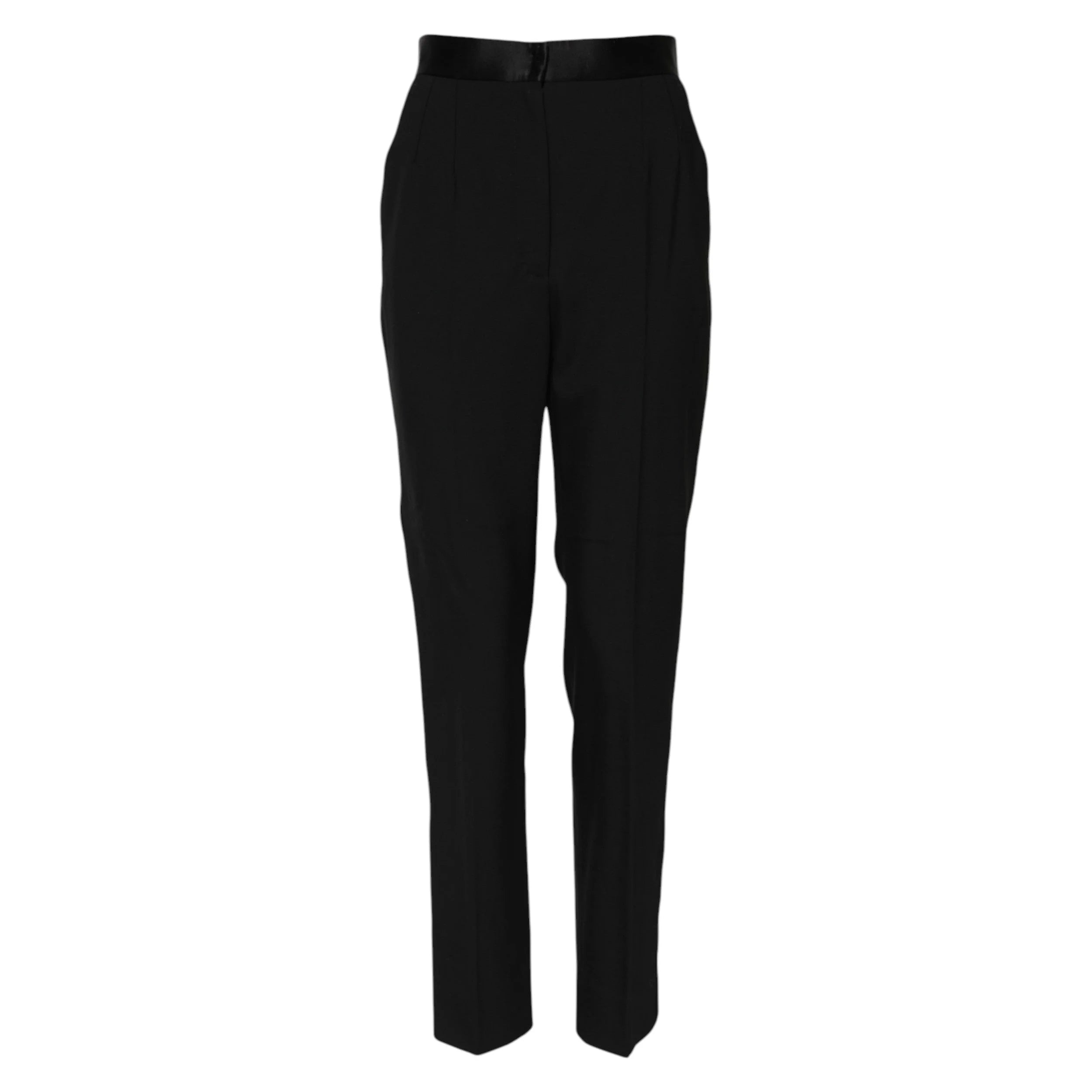 Dolce & Gabbana Black Wool Tapered High Waist Pants - IT40|S - Trousers