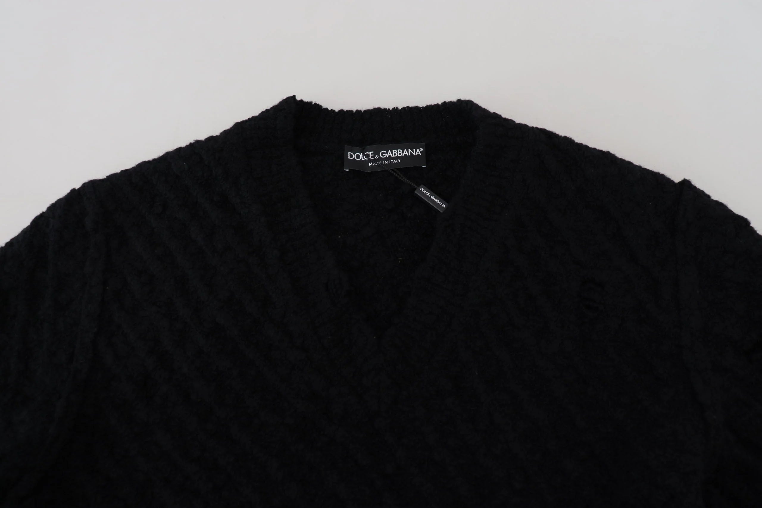 Dolce & Gabbana Black Wool V-neck Knitted Pullover Sweater - Sweaters
