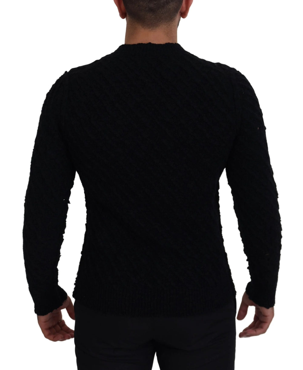Dolce & Gabbana Black Wool V-neck Knitted Pullover Sweater - Sweaters