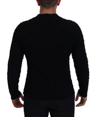 Dolce & Gabbana Black Wool V-neck Knitted Pullover Sweater - Sweaters