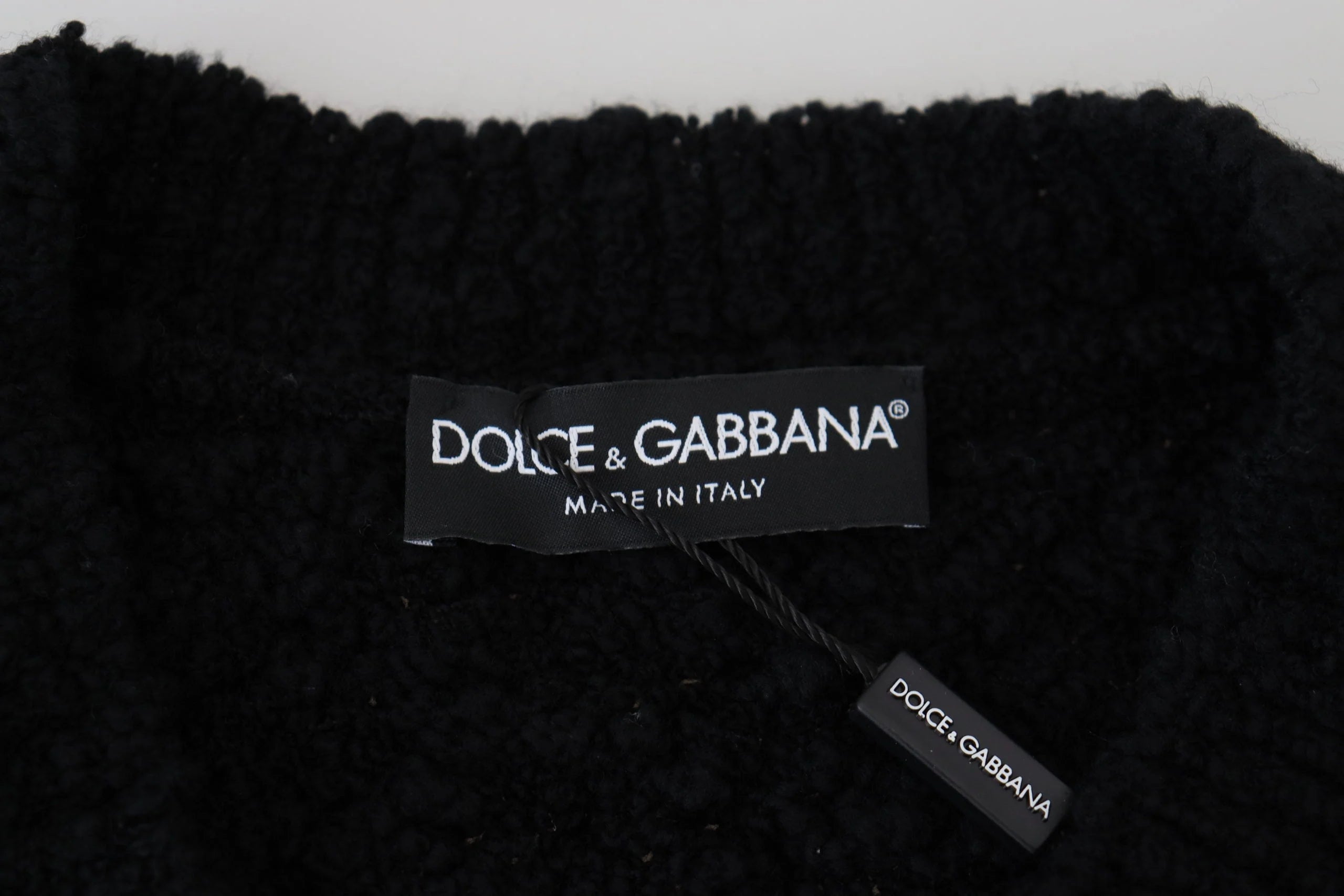 Dolce & Gabbana Black Wool V-neck Knitted Pullover Sweater - Sweaters