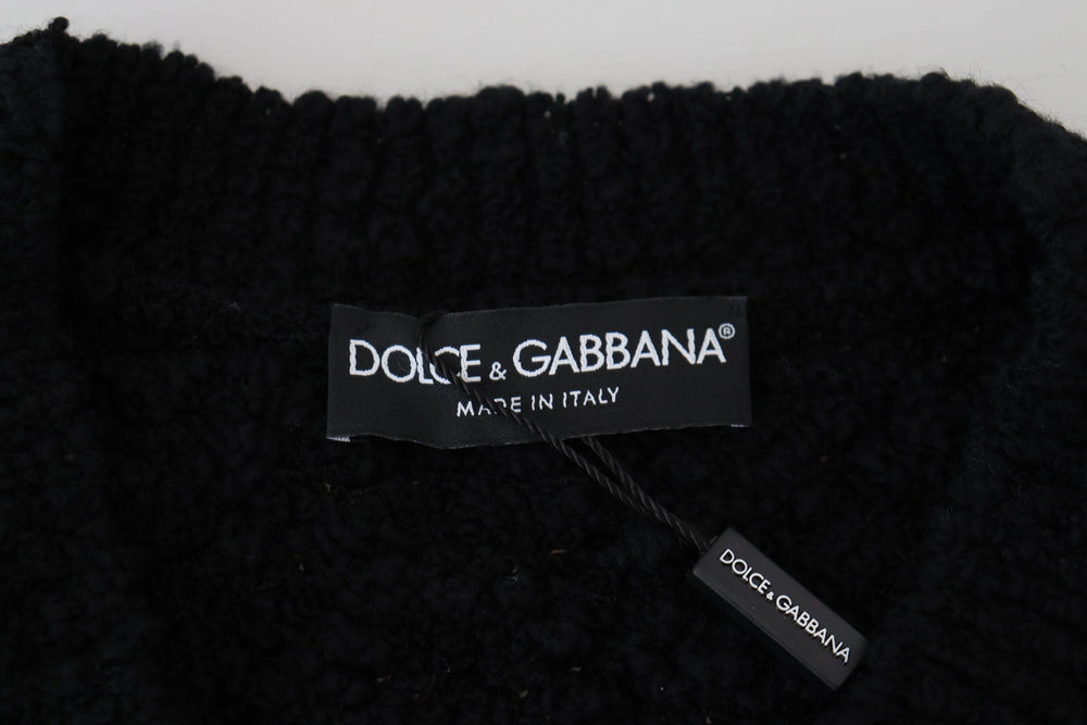 Dolce & Gabbana Black Wool V-neck Knitted Pullover Sweater - Sweaters