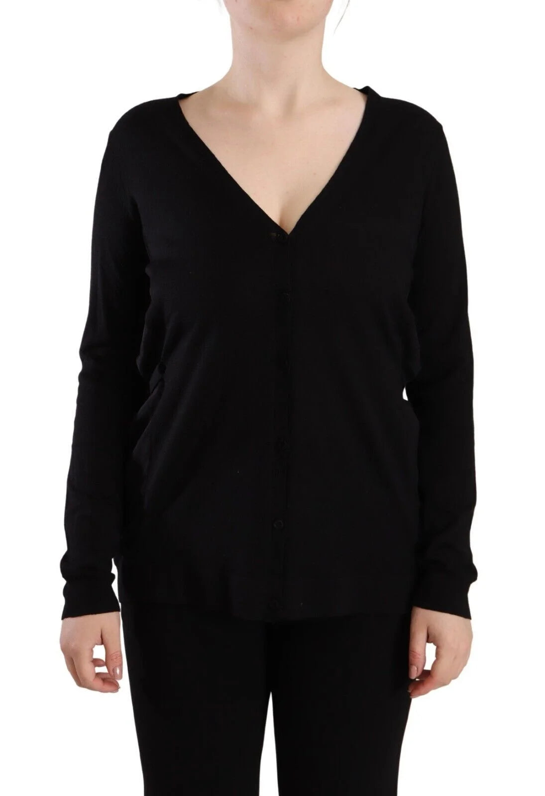 Dolce & Gabbana Black Wool V-neck Long Sleeves Pullover Top - IT42|M - Sweaters
