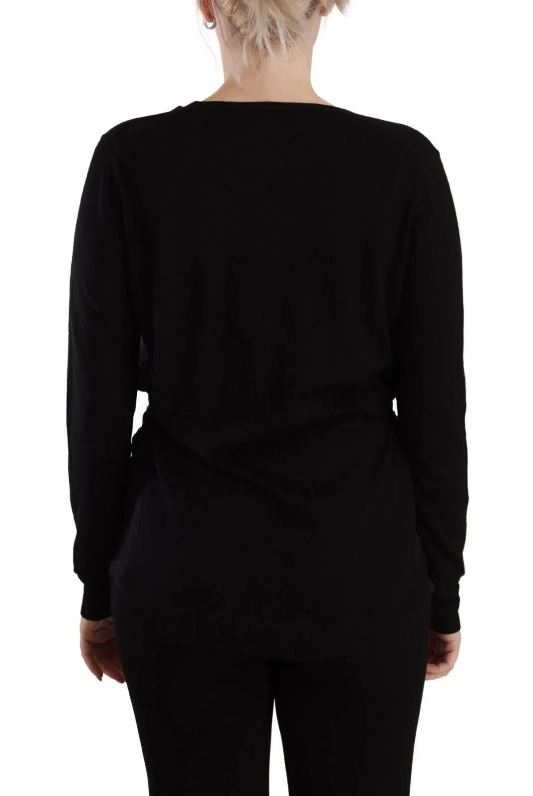 Dolce & Gabbana Black Wool V-neck Long Sleeves Pullover Top - IT42|M - Sweaters