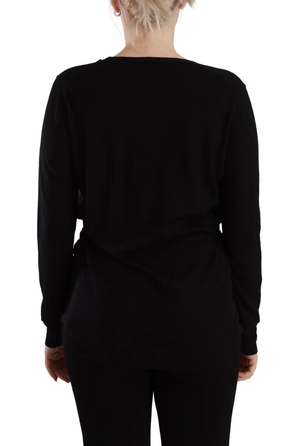 Dolce & Gabbana Black Wool V-neck Long Sleeves Pullover Top - IT42|M - Sweaters