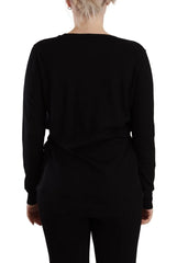 Dolce & Gabbana Black Wool V-neck Long Sleeves Pullover Top - IT42|M - Sweaters
