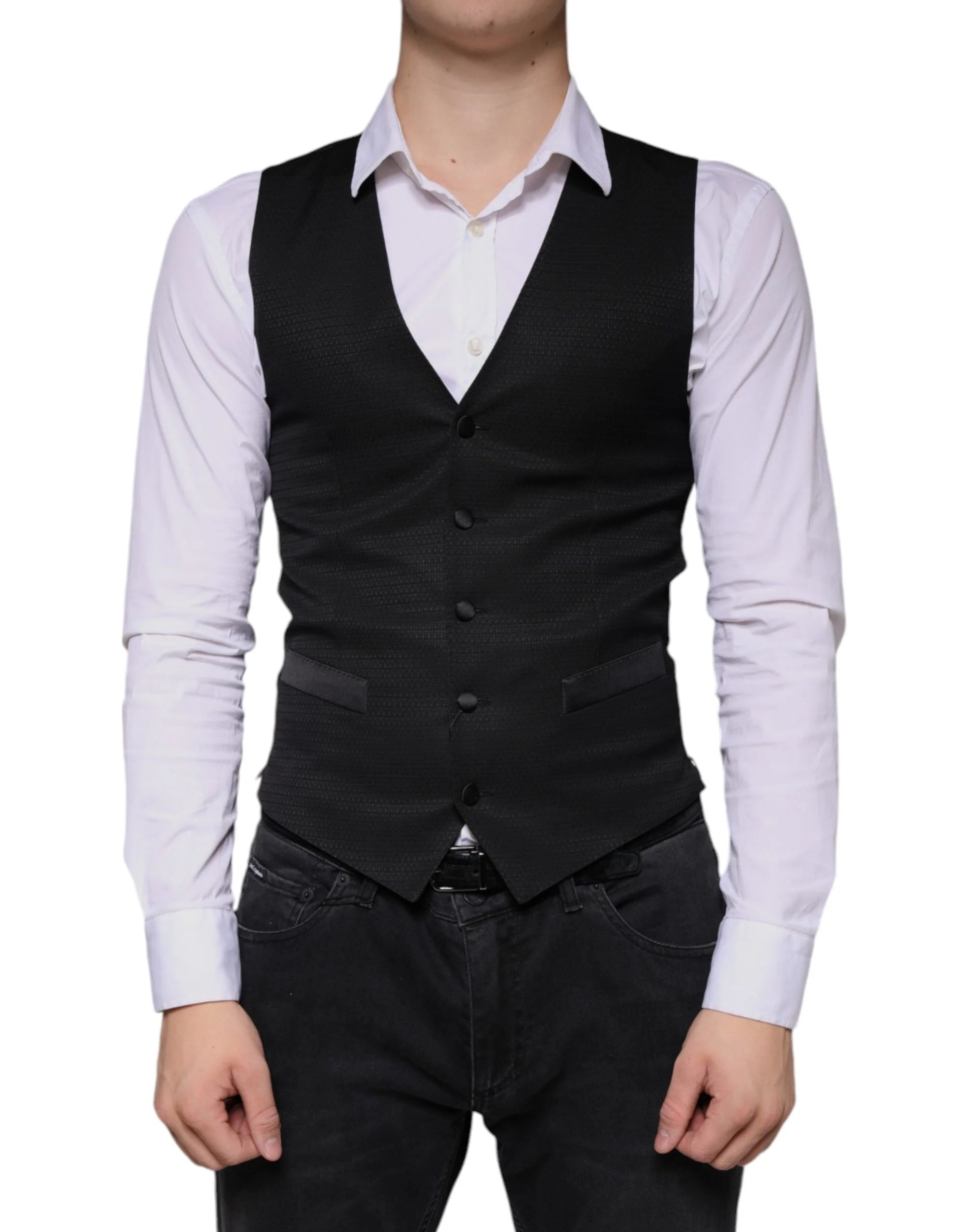 Dolce & Gabbana Black Wool Waistcoat Dress Formal Vest - IT46 | S - Vests
