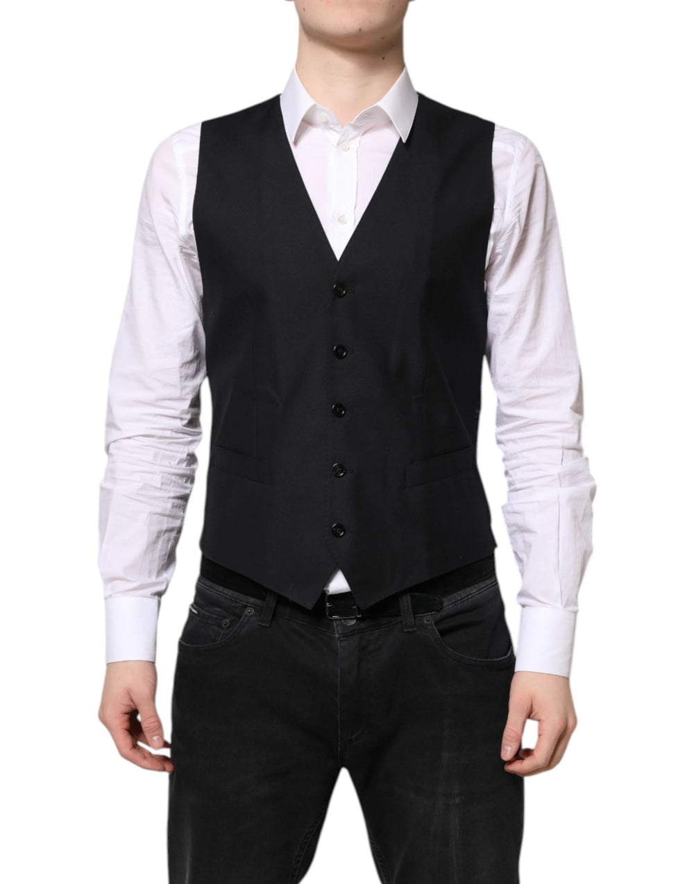 Dolce & Gabbana Black Wool Waistcoat Dress Formal Vest - IT48 | M - Vests