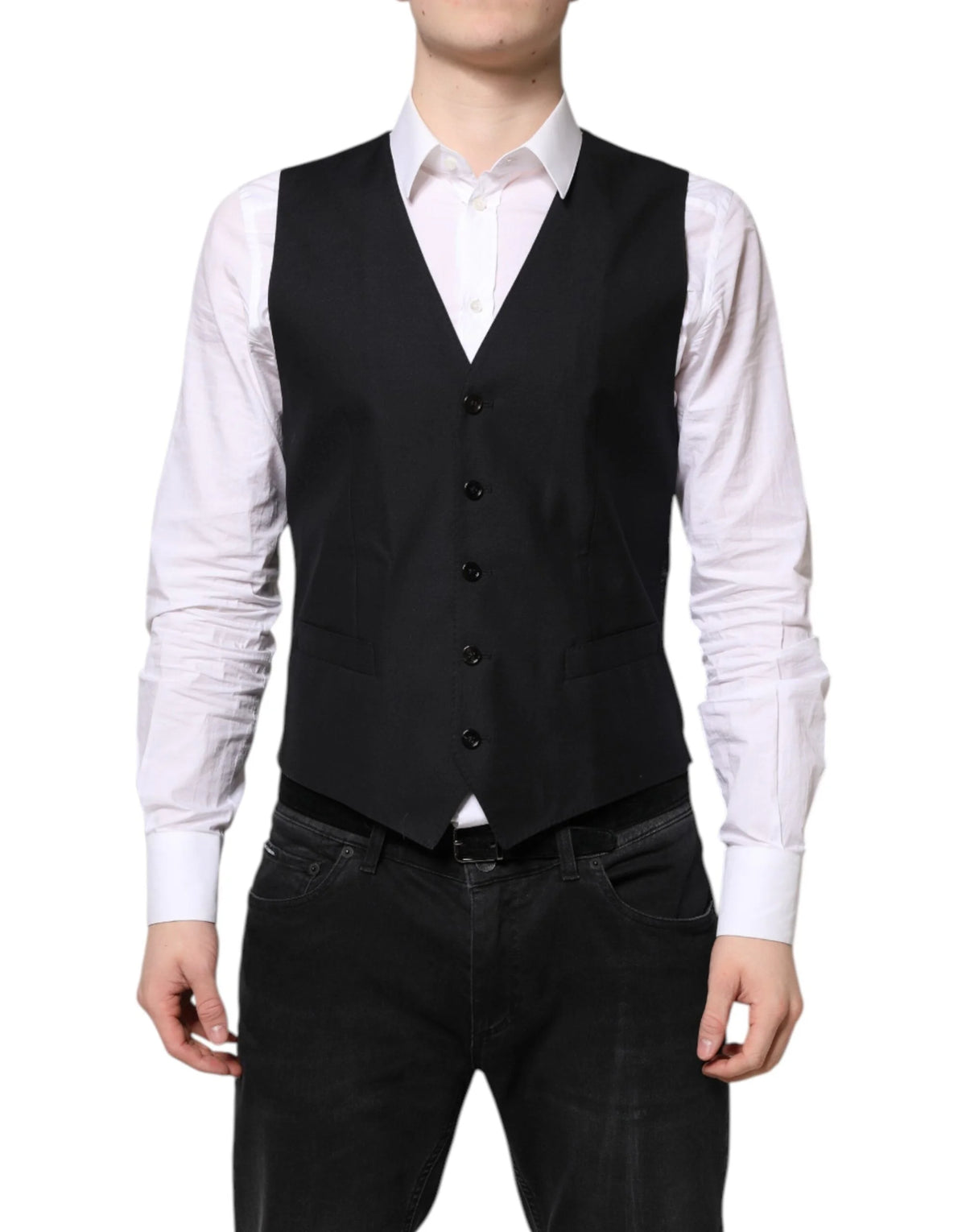 Dolce & Gabbana Black Wool Waistcoat Dress Formal Vest - IT48 | M - Vests