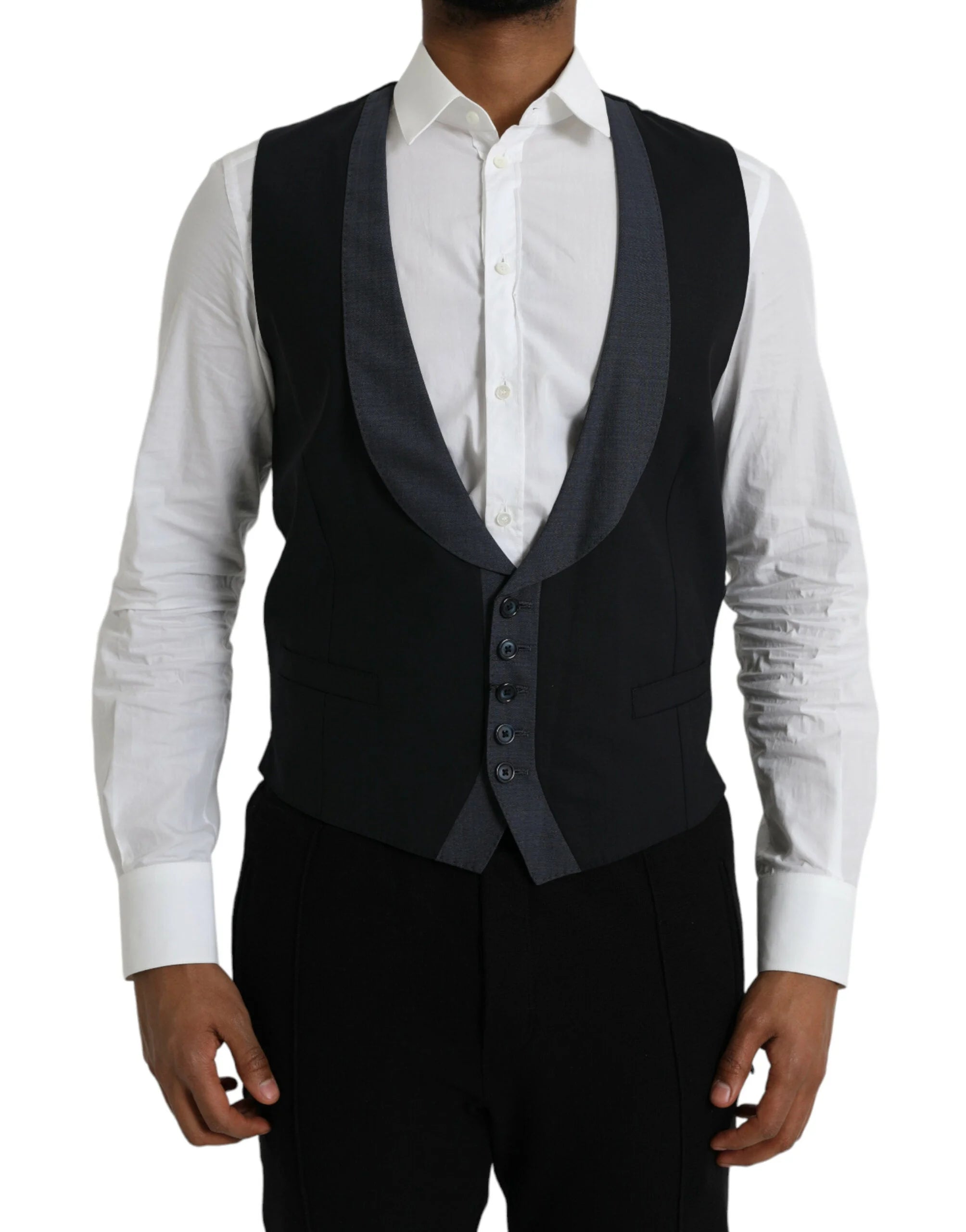 Dolce & Gabbana Black Wool Waistcoat Dress Formal Vest - IT48 | M - Vests