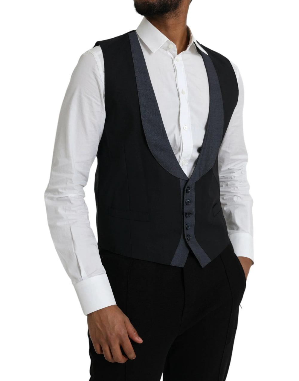 Dolce & Gabbana Black Wool Waistcoat Dress Formal Vest - IT48 | M - Vests