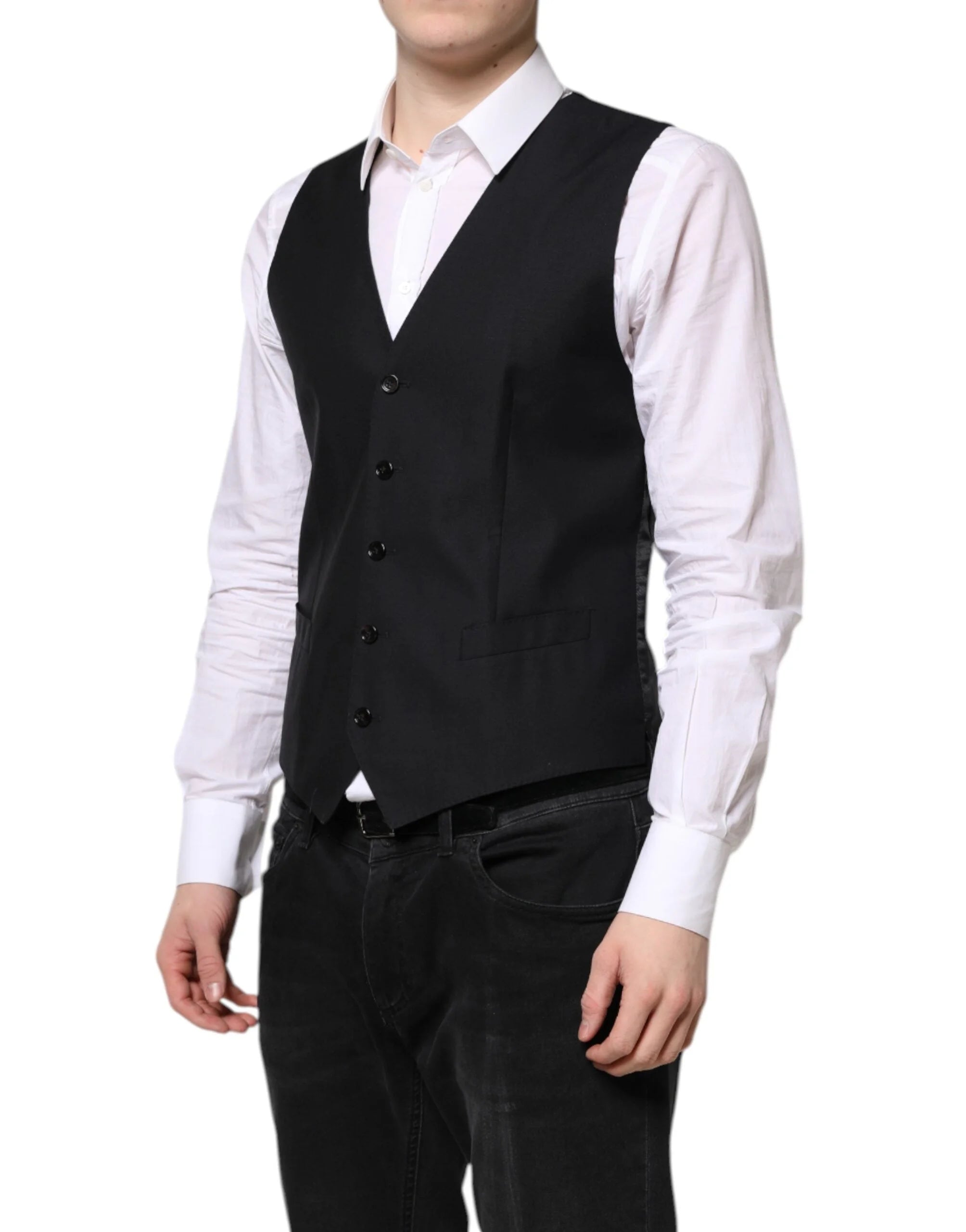Dolce & Gabbana Black Wool Waistcoat Dress Formal Vest - IT48 | M - Vests