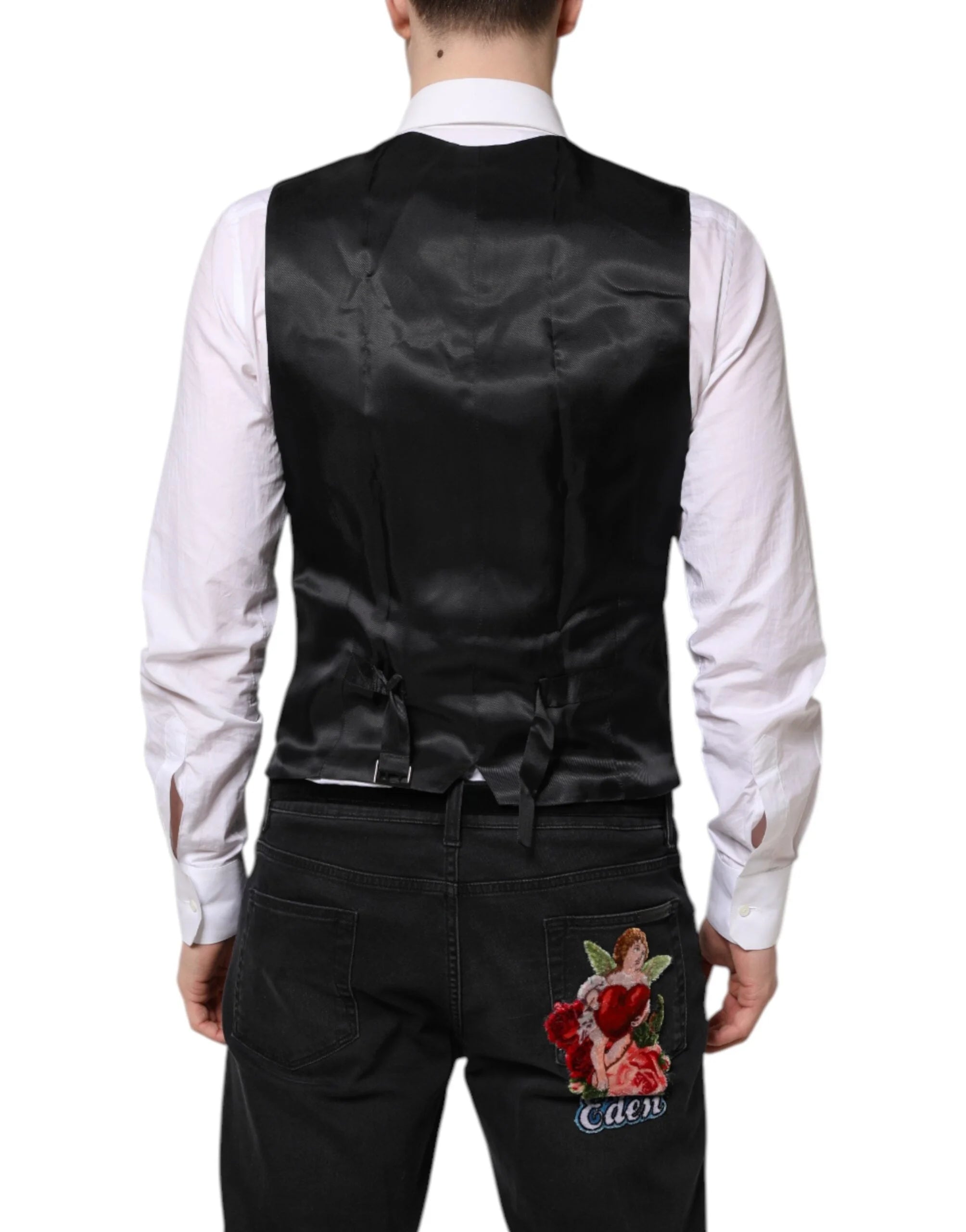 Dolce & Gabbana Black Wool Waistcoat Dress Formal Vest - IT48 | M - Vests