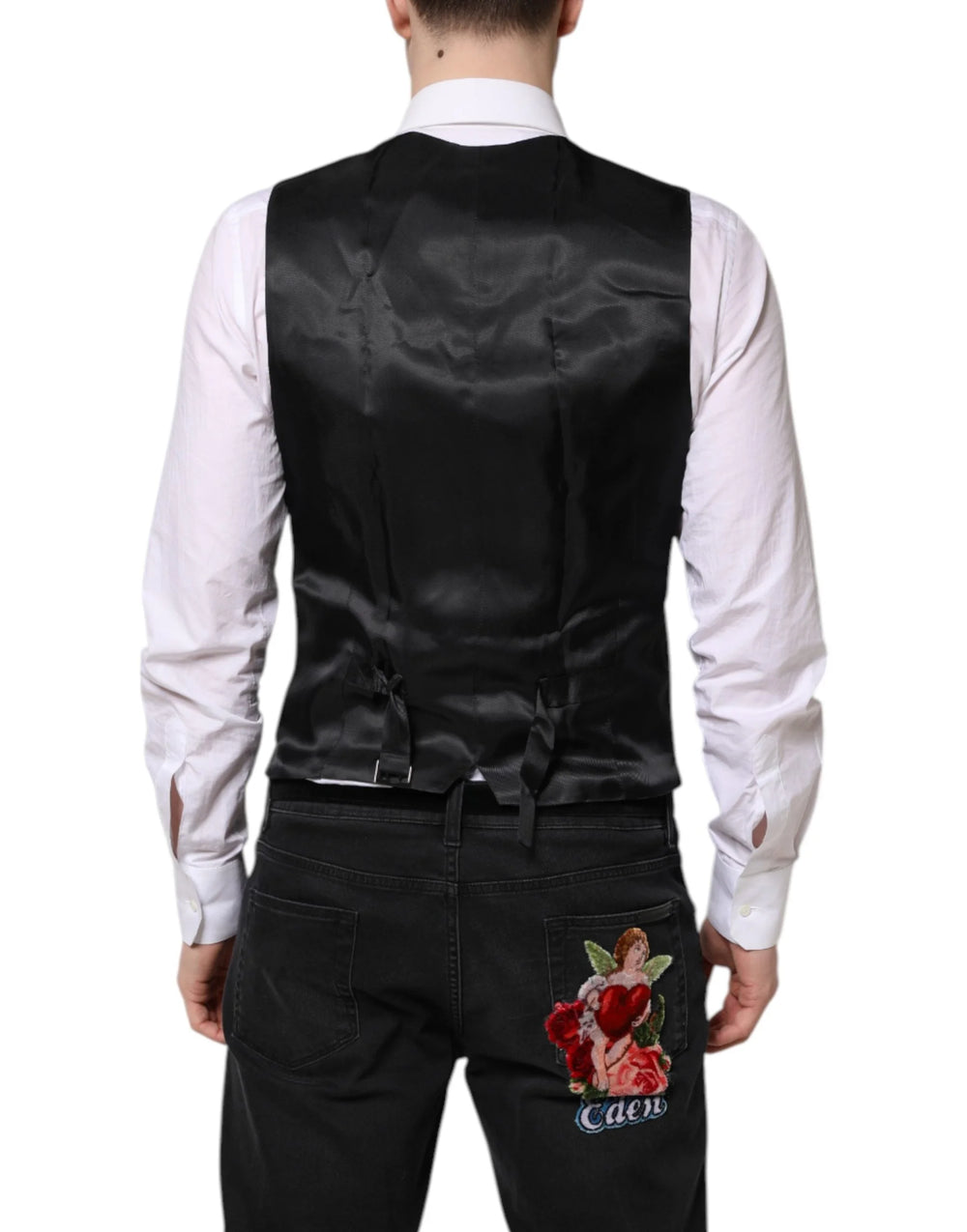 Dolce & Gabbana Black Wool Waistcoat Dress Formal Vest - IT48 | M - Vests