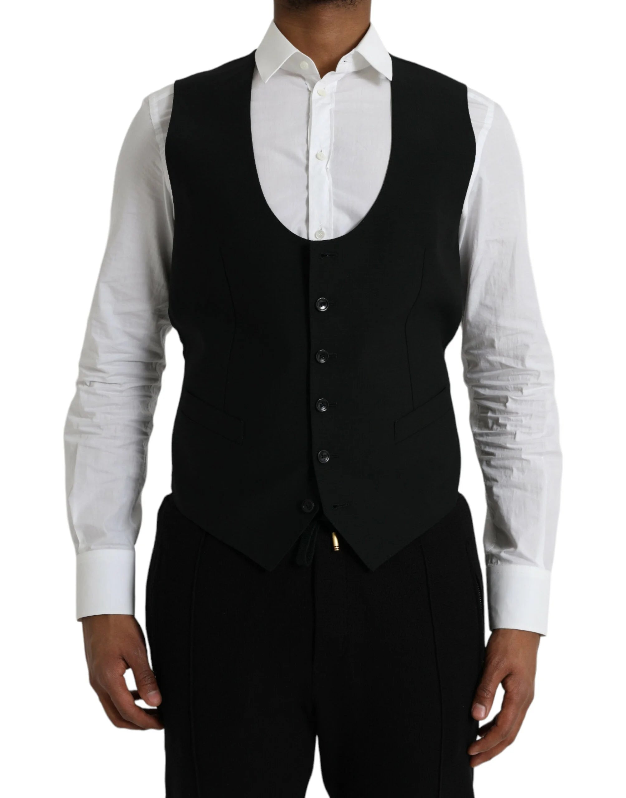 Dolce & Gabbana Black Wool Waistcoat Dress Formal Vest - IT50 | L - Vests
