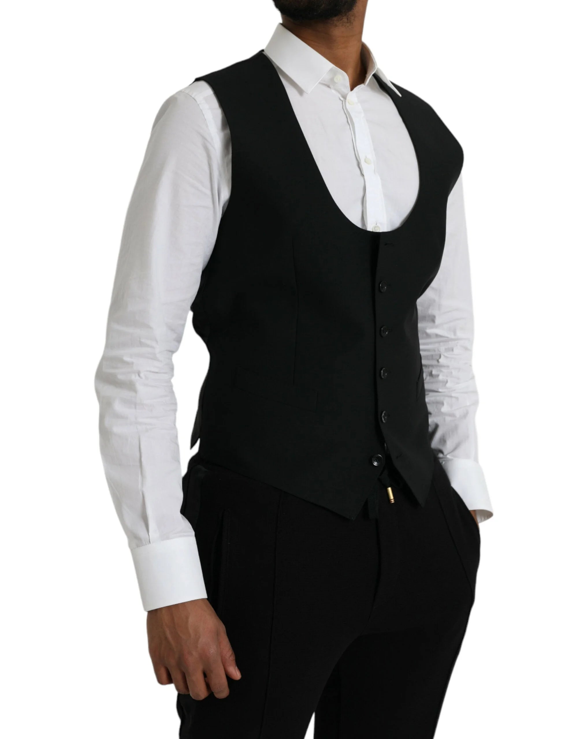 Dolce & Gabbana Black Wool Waistcoat Dress Formal Vest - IT50 | L - Vests