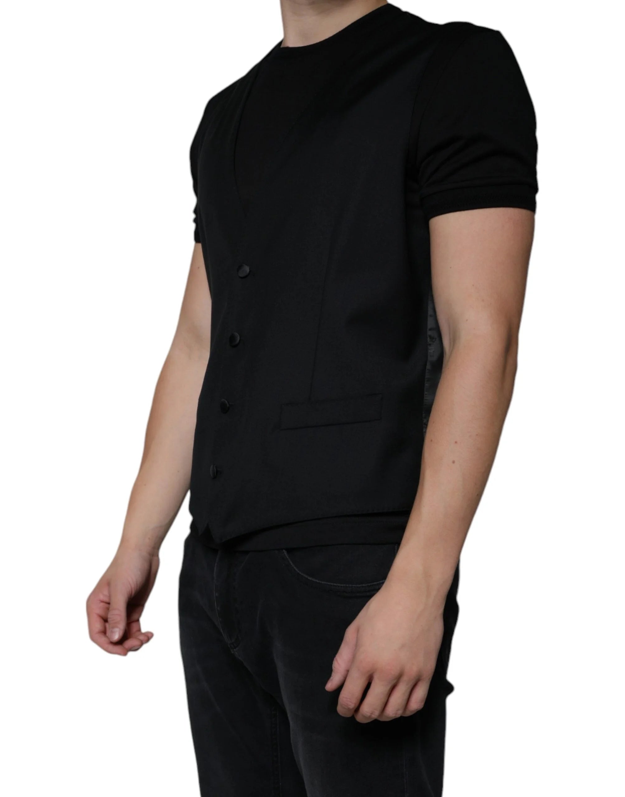 Dolce & Gabbana Black Wool Waistcoat Dress Formal Vest - IT52 | XL - Vests