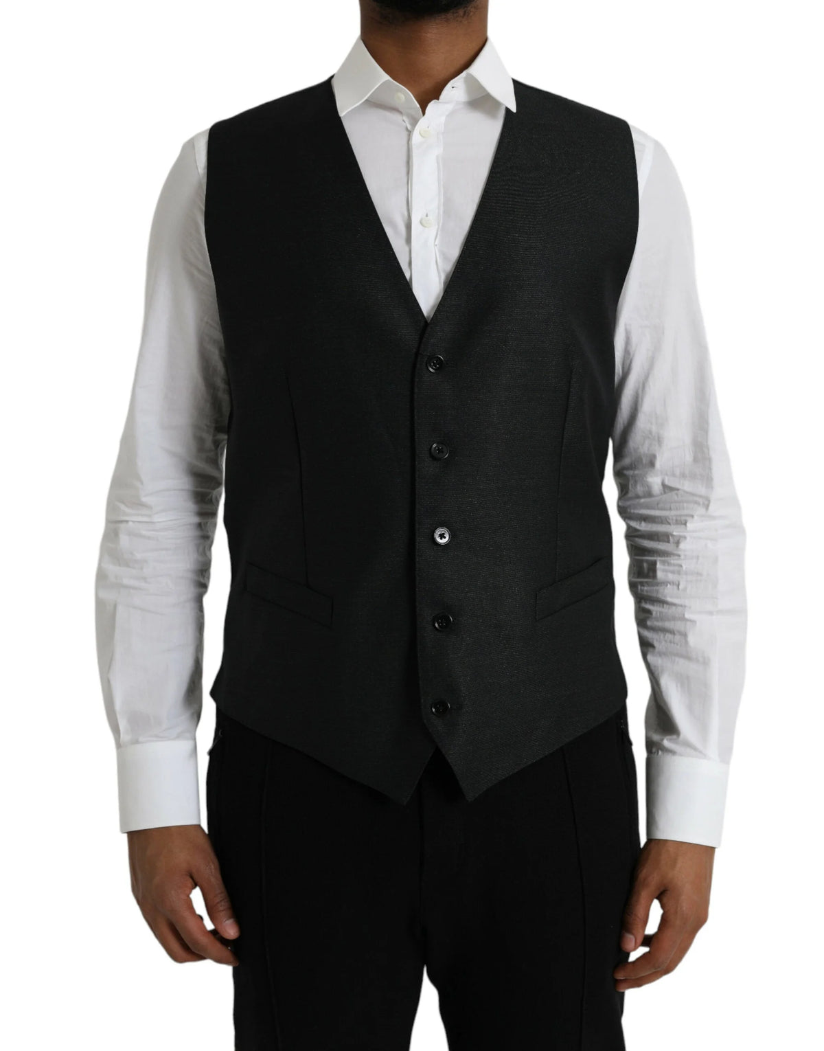 Dolce & Gabbana Black Wool Waistcoat Dress Formal Vest - IT54 | XL - Vests