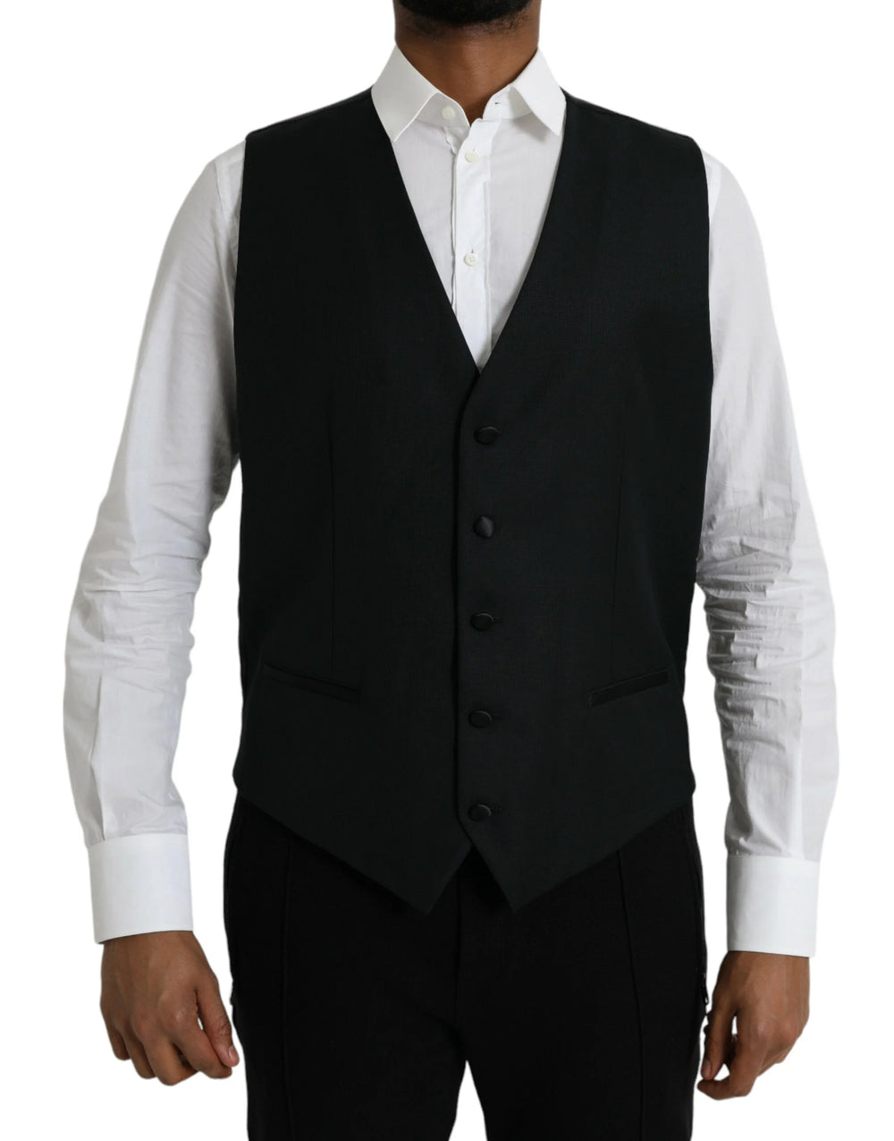 Dolce & Gabbana Black Wool Waistcoat Dress Formal Vest - IT54 | XL - Vests
