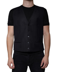Dolce & Gabbana Black Wool Waistcoat Dress Formal Vest - IT54 | XL - Vests