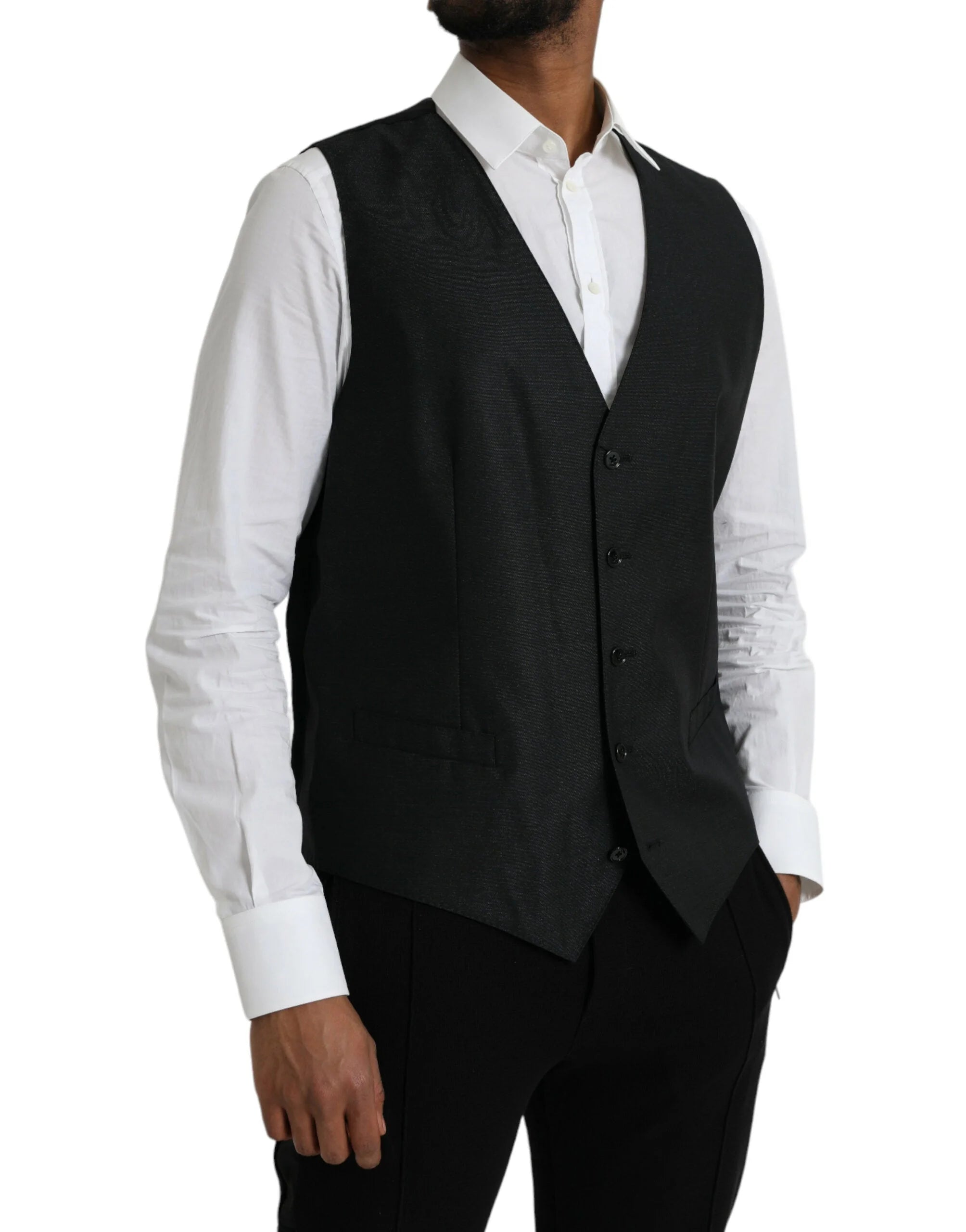 Dolce & Gabbana Black Wool Waistcoat Dress Formal Vest - IT54 | XL - Vests
