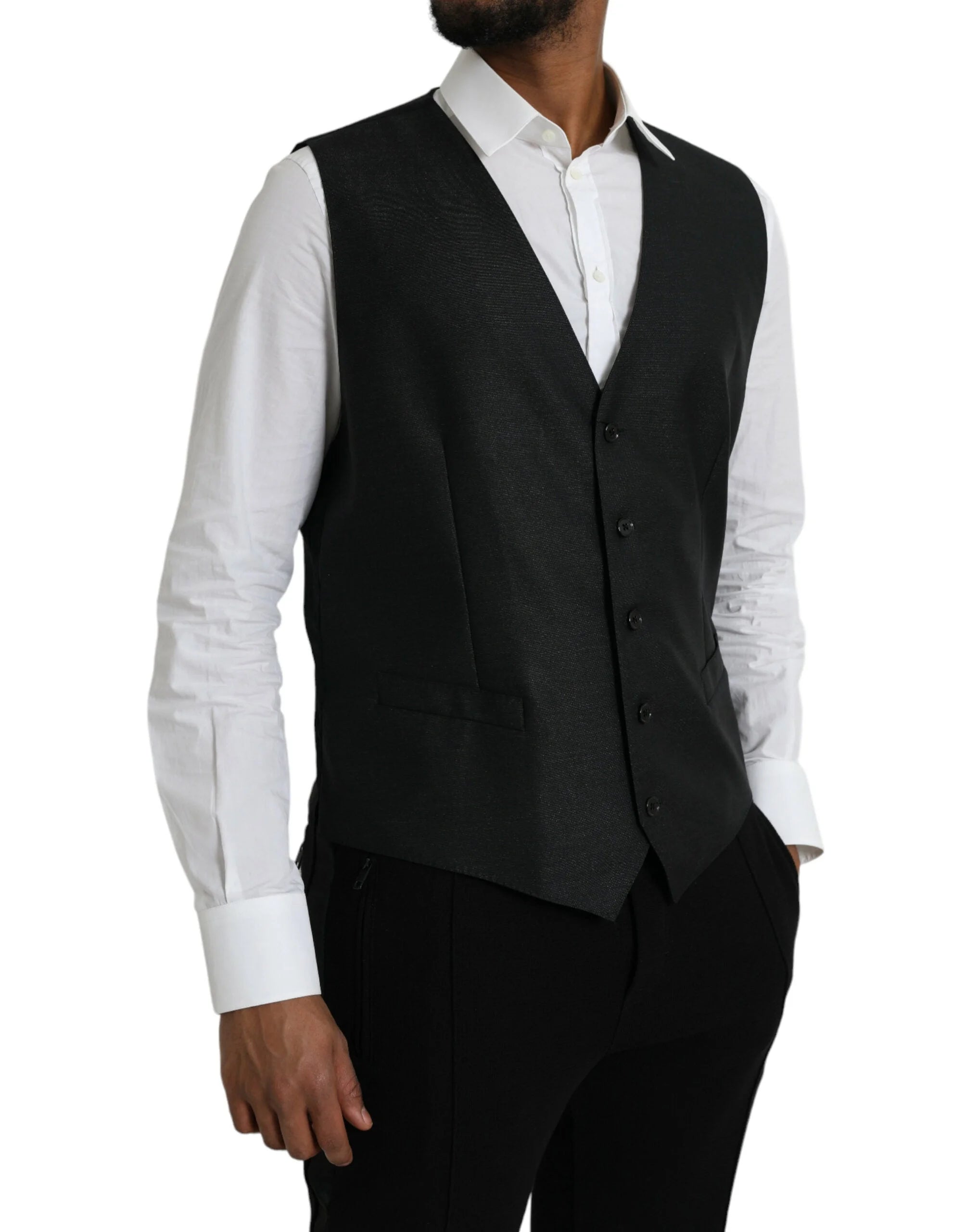 Dolce & Gabbana Black Wool Waistcoat Dress Formal Vest - IT54 | XL - Vests