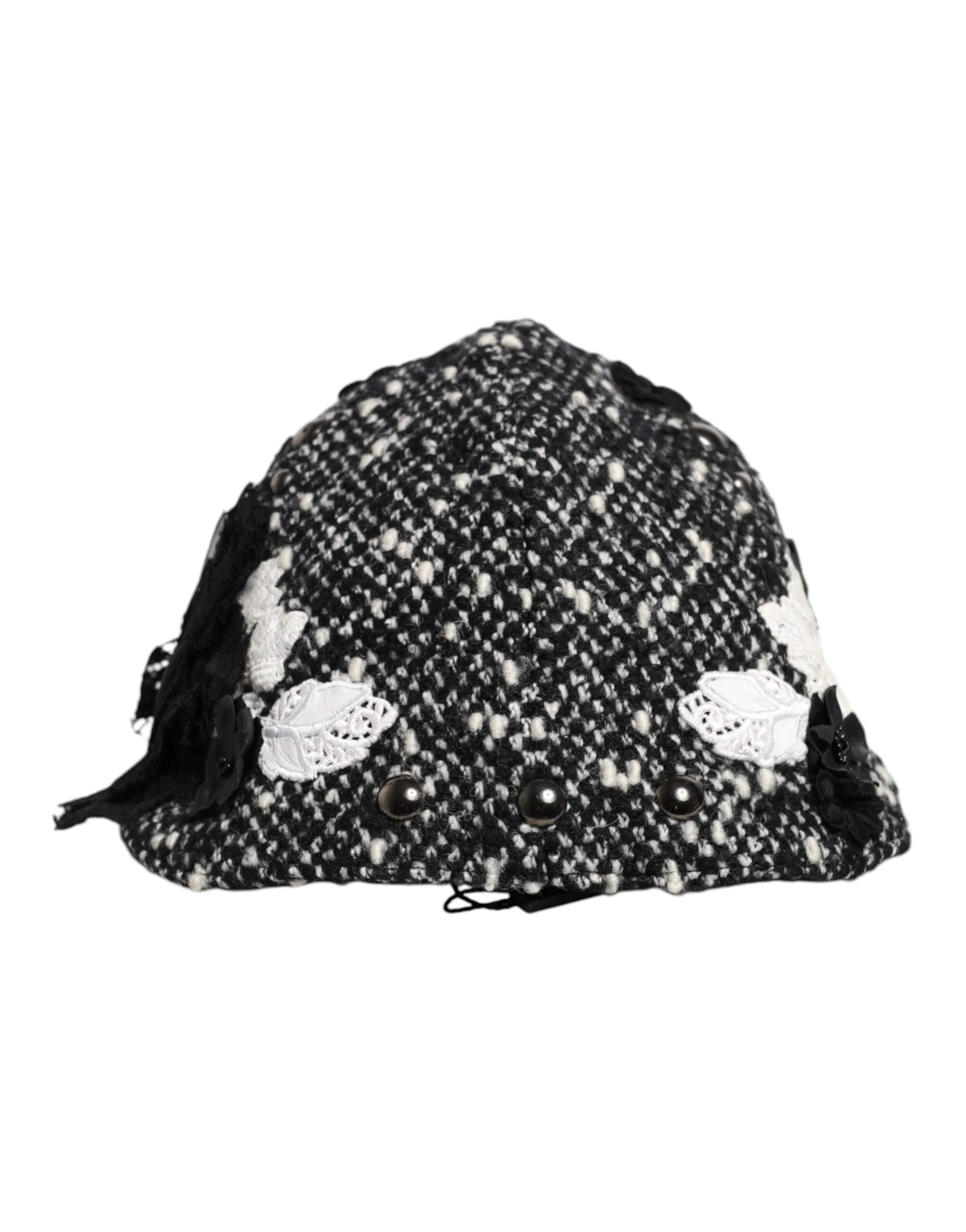 Dolce & Gabbana Black Wool White Floral Embellished Cloche Hat - Hats