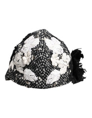 Dolce & Gabbana Black Wool White Floral Embellished Cloche Hat - Hats