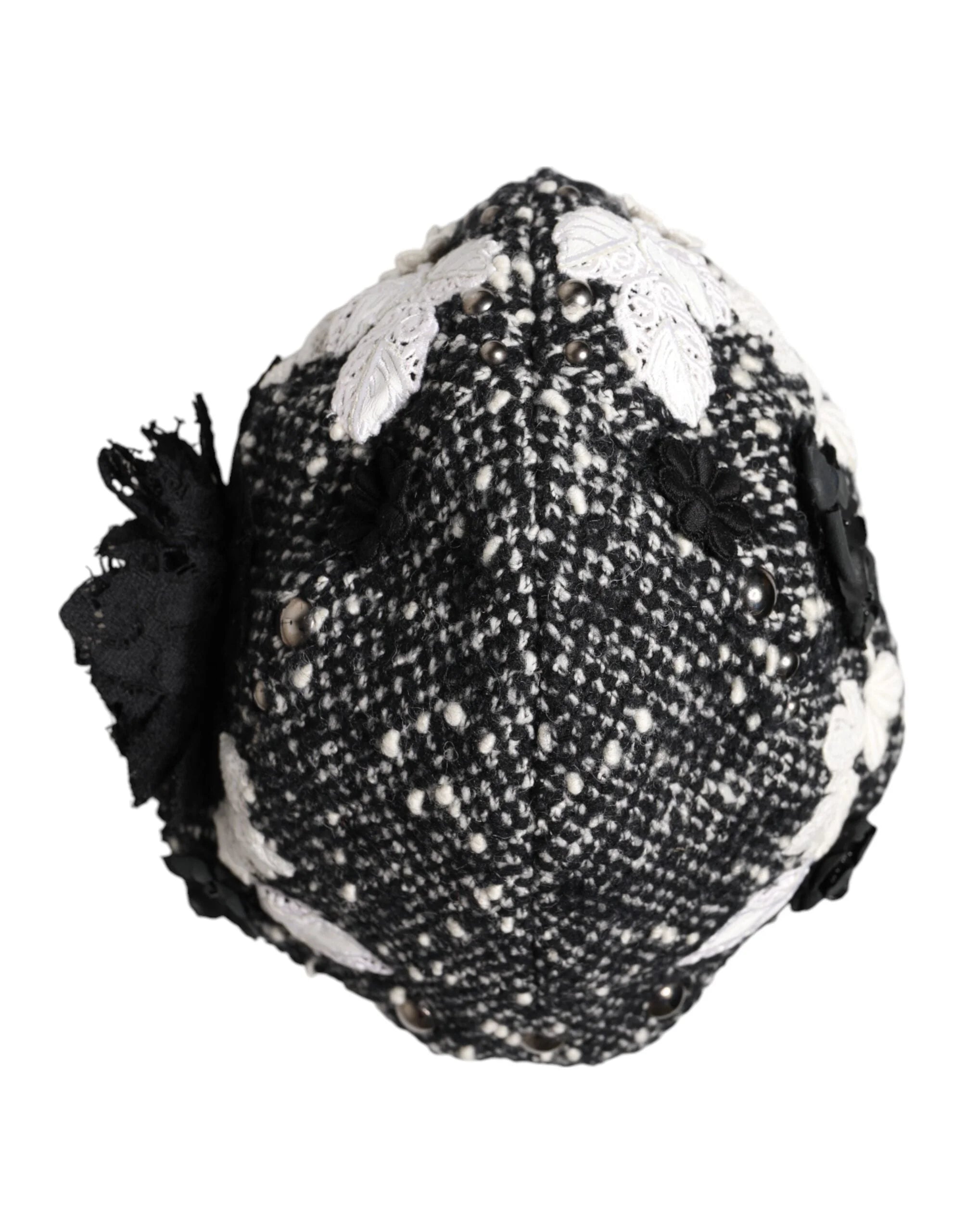 Dolce & Gabbana Black Wool White Floral Embellished Cloche Hat - Hats