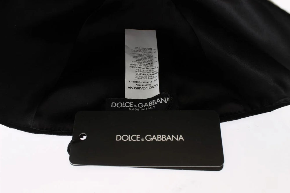Dolce & Gabbana Black Wool White Floral Gold Leaf Hat - Hats