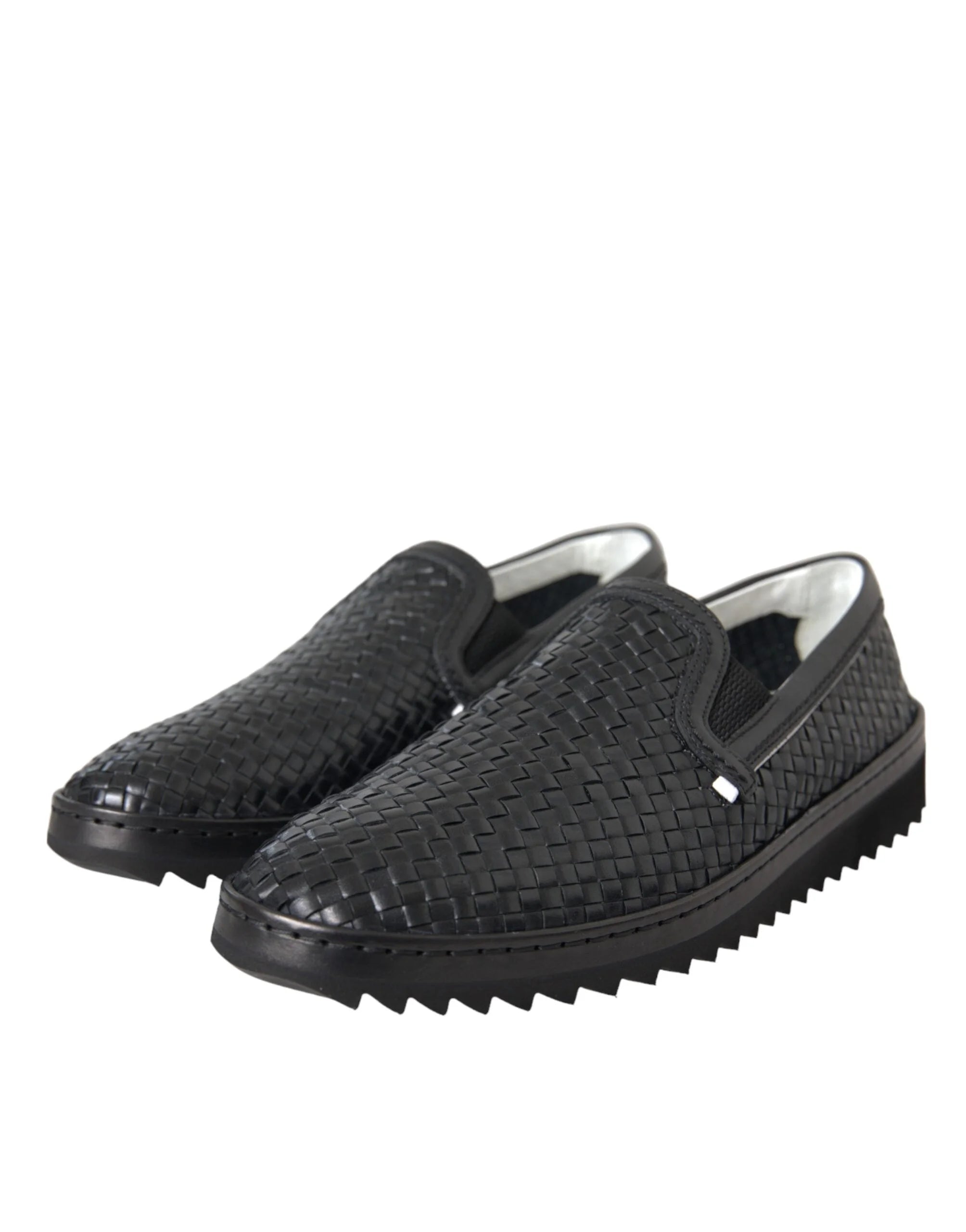 Dolce & Gabbana Black Woven Buffalo Leather Men Loafers Shoes - EU40/US7 - Flats