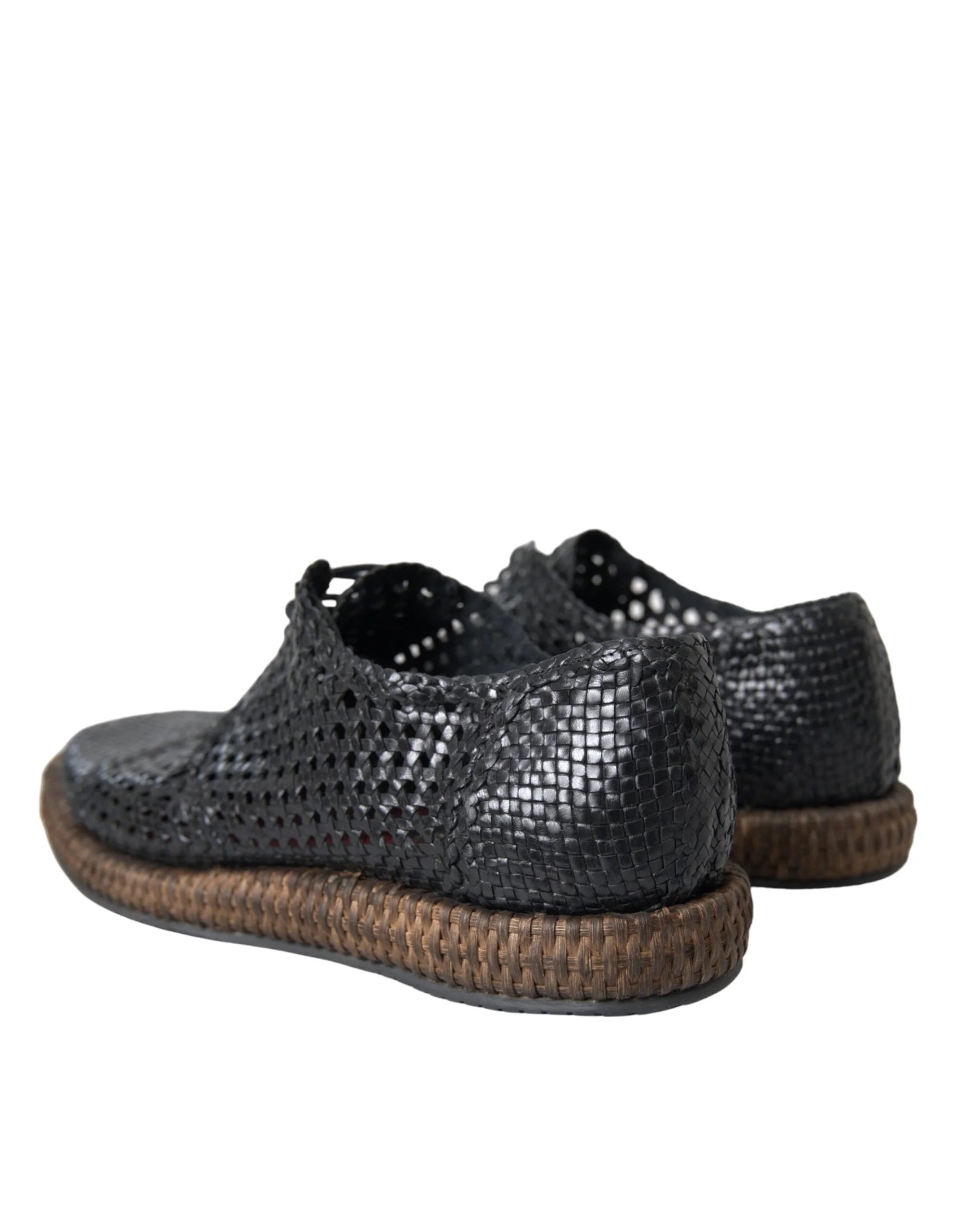 Dolce & Gabbana Black Woven Goat Leather Lace Up Derby Shoes - Shoes