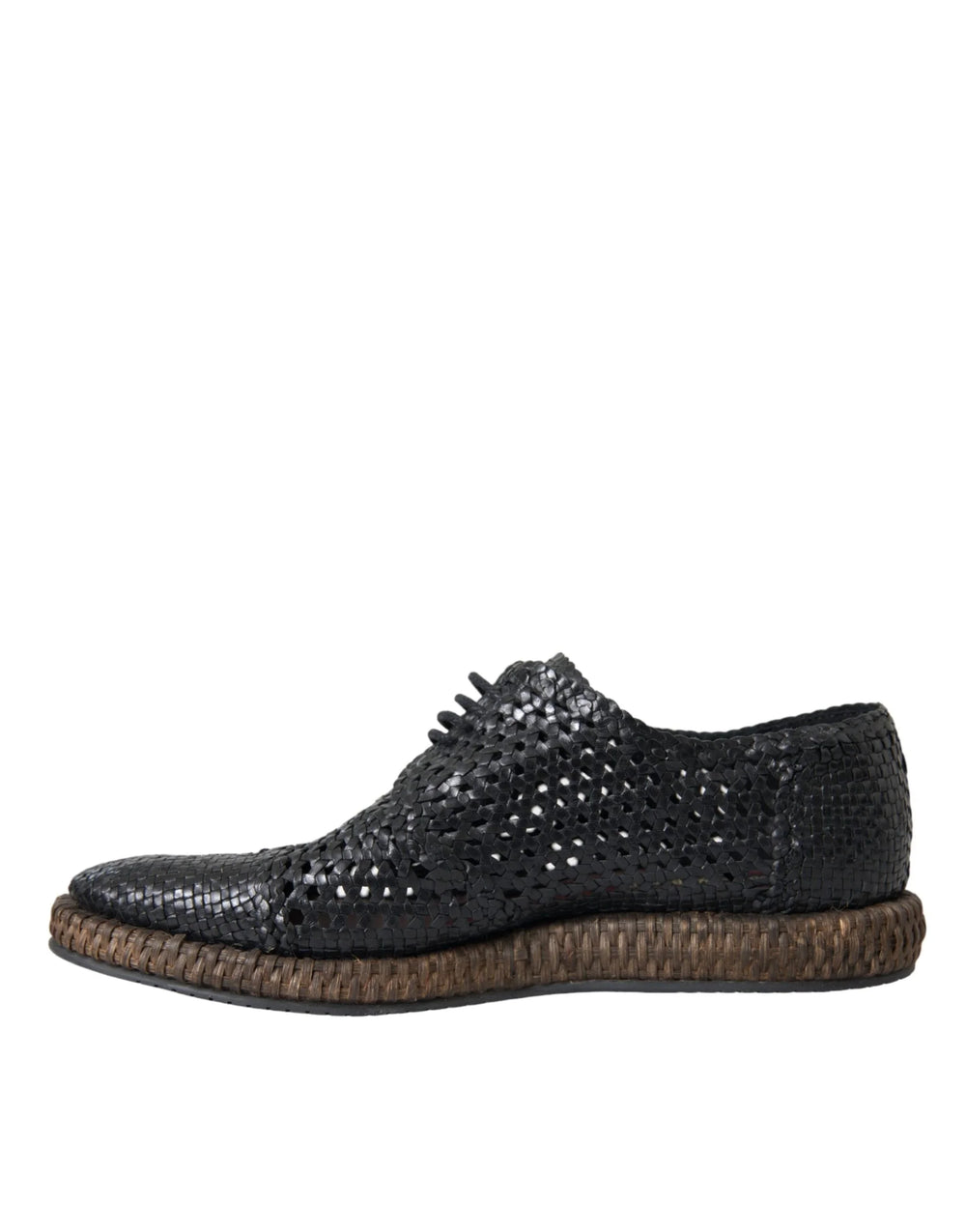 Dolce & Gabbana Black Woven Goat Leather Lace Up Derby Shoes - Shoes