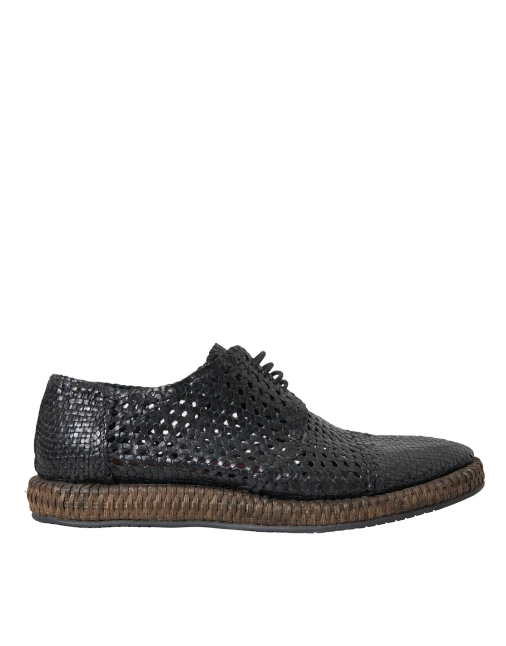 Dolce & Gabbana Black Woven Goat Leather Lace Up Derby Shoes - Shoes