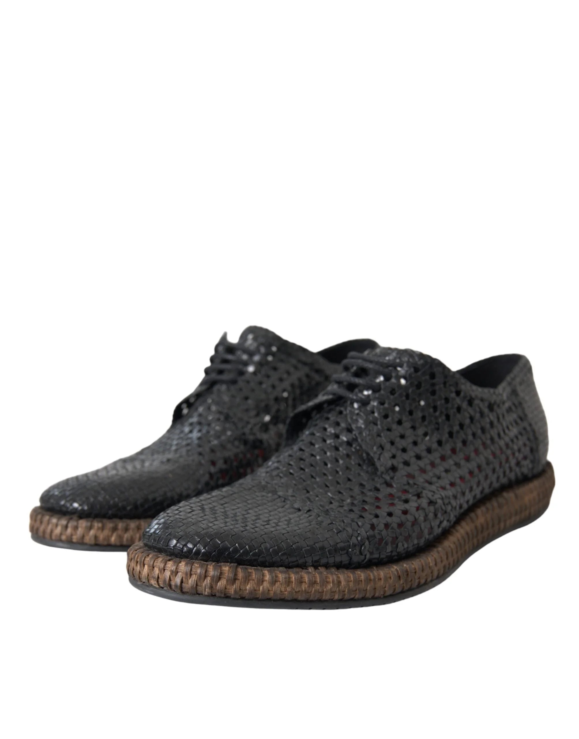 Dolce & Gabbana Black Woven Goat Leather Lace Up Derby Shoes - Shoes