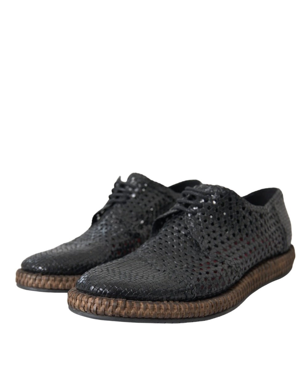 Dolce & Gabbana Black Woven Goat Leather Lace Up Derby Shoes - Shoes