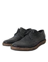 Dolce & Gabbana Black Woven Goat Leather Lace Up Derby Shoes - Shoes