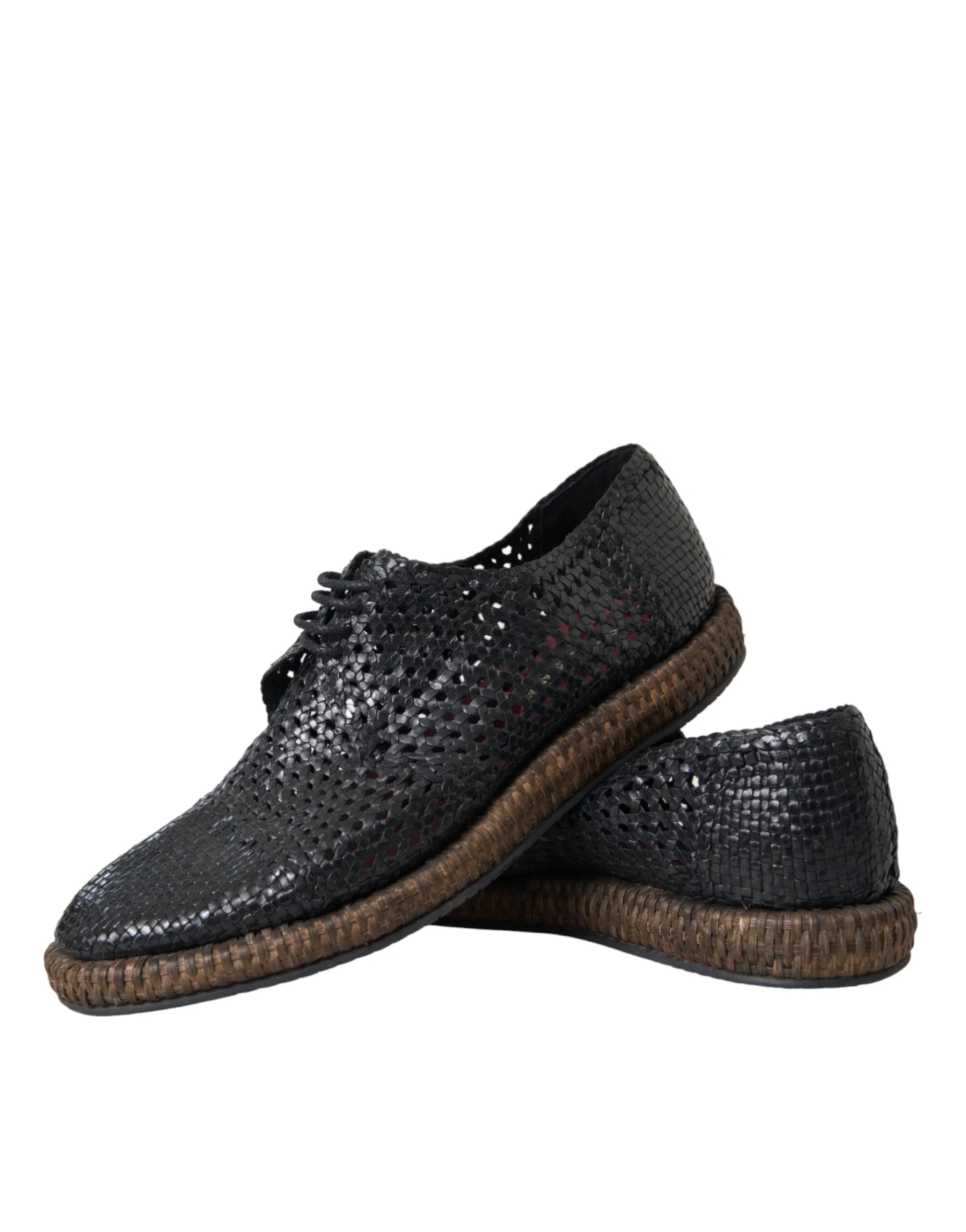 Dolce & Gabbana Black Woven Goat Leather Lace Up Derby Shoes - Shoes