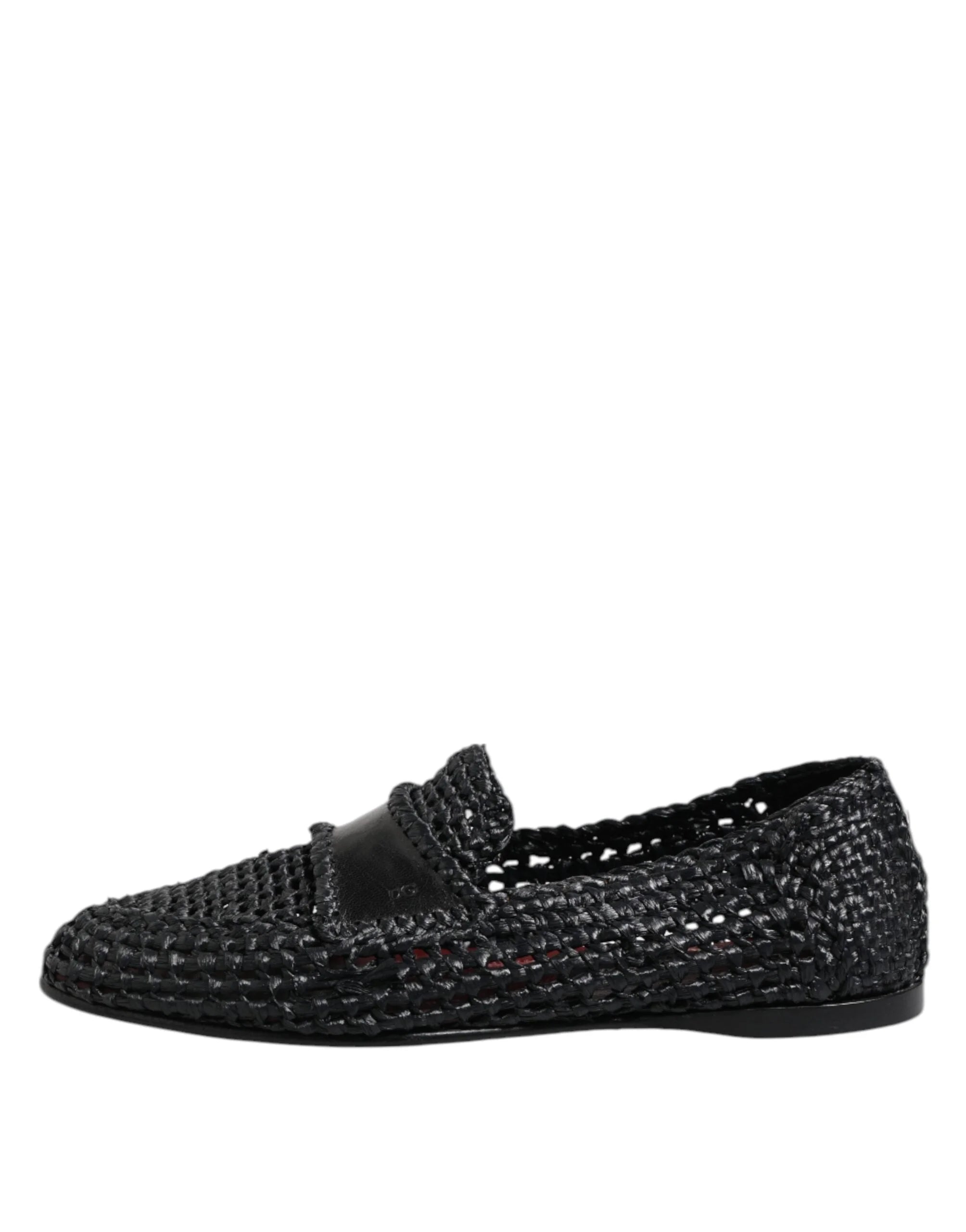Dolce & Gabbana Black Woven Leather Slip On Loafers Men Shoes - EU39/US6 - Flats