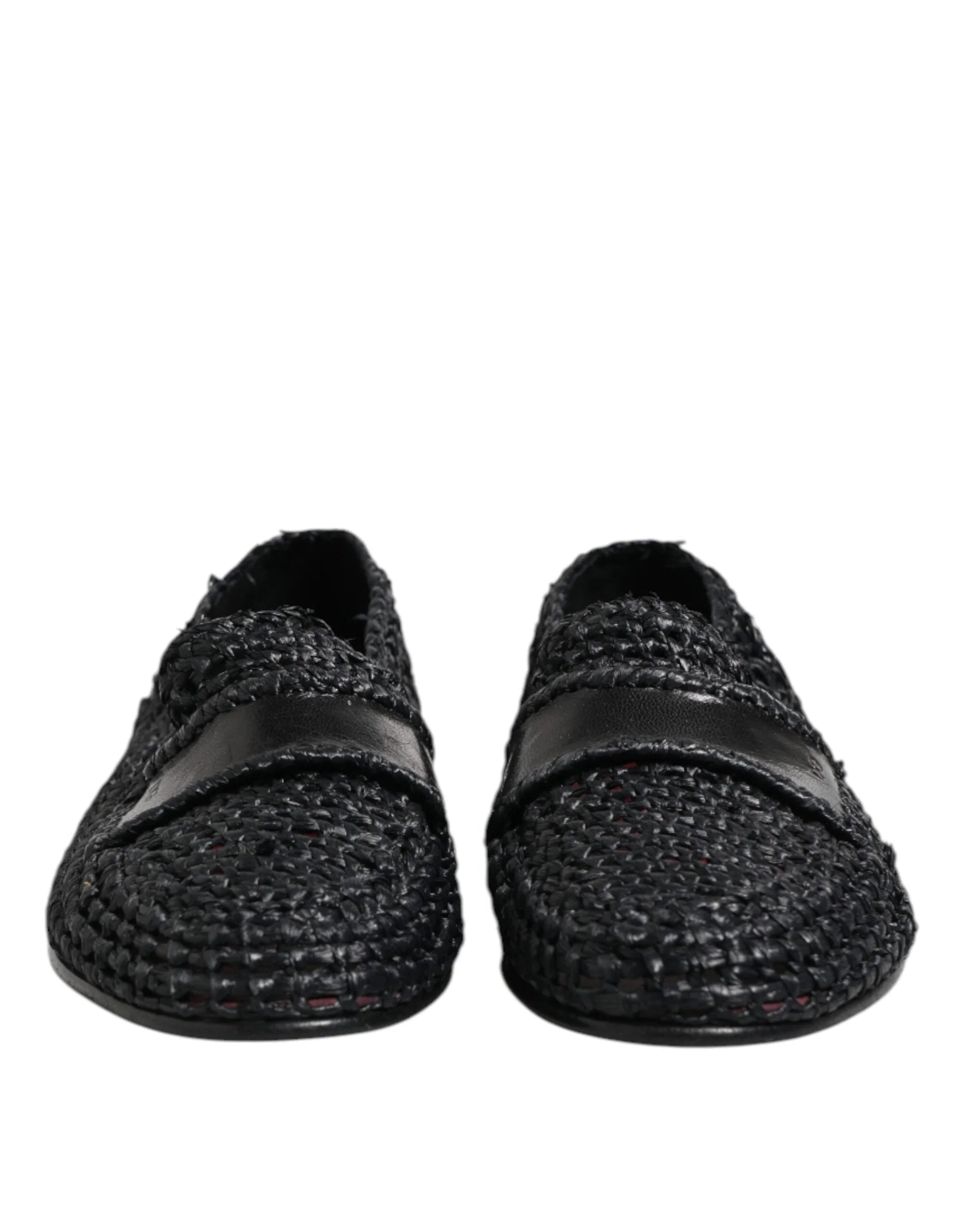 Dolce & Gabbana Black Woven Leather Slip On Loafers Men Shoes - EU39/US6 - Flats
