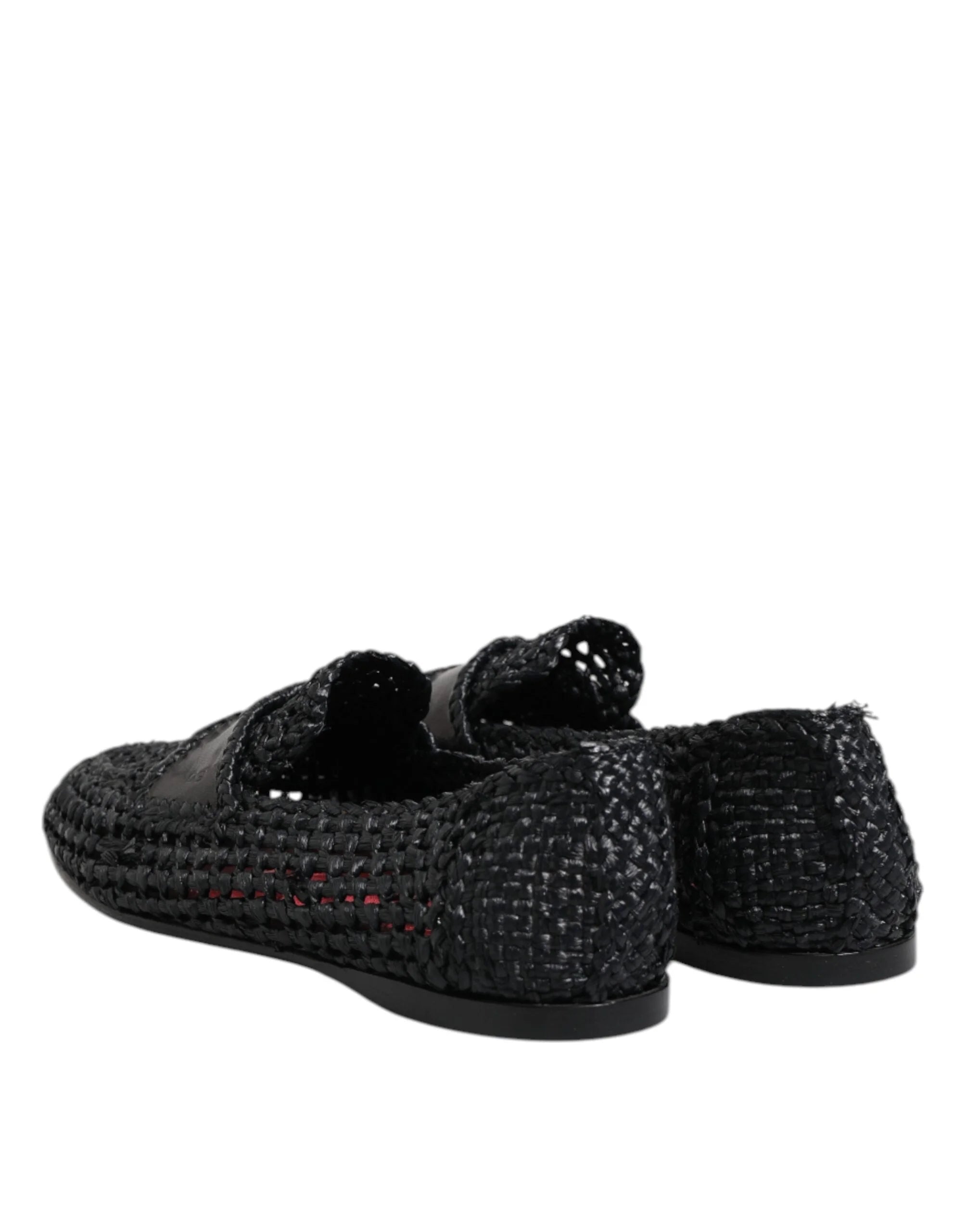 Dolce & Gabbana Black Woven Leather Slip On Loafers Men Shoes - EU39/US6 - Flats