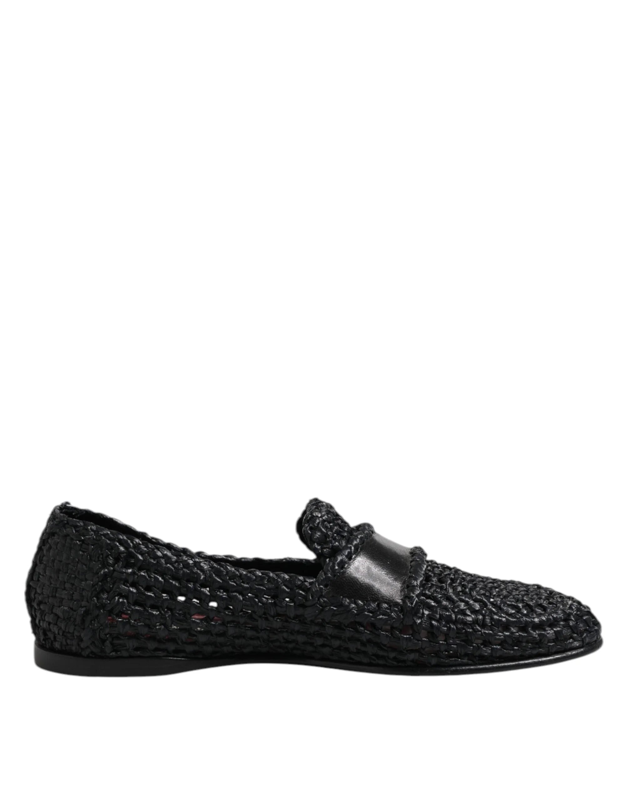 Dolce & Gabbana Black Woven Leather Slip On Loafers Men Shoes - EU39/US6 - Flats